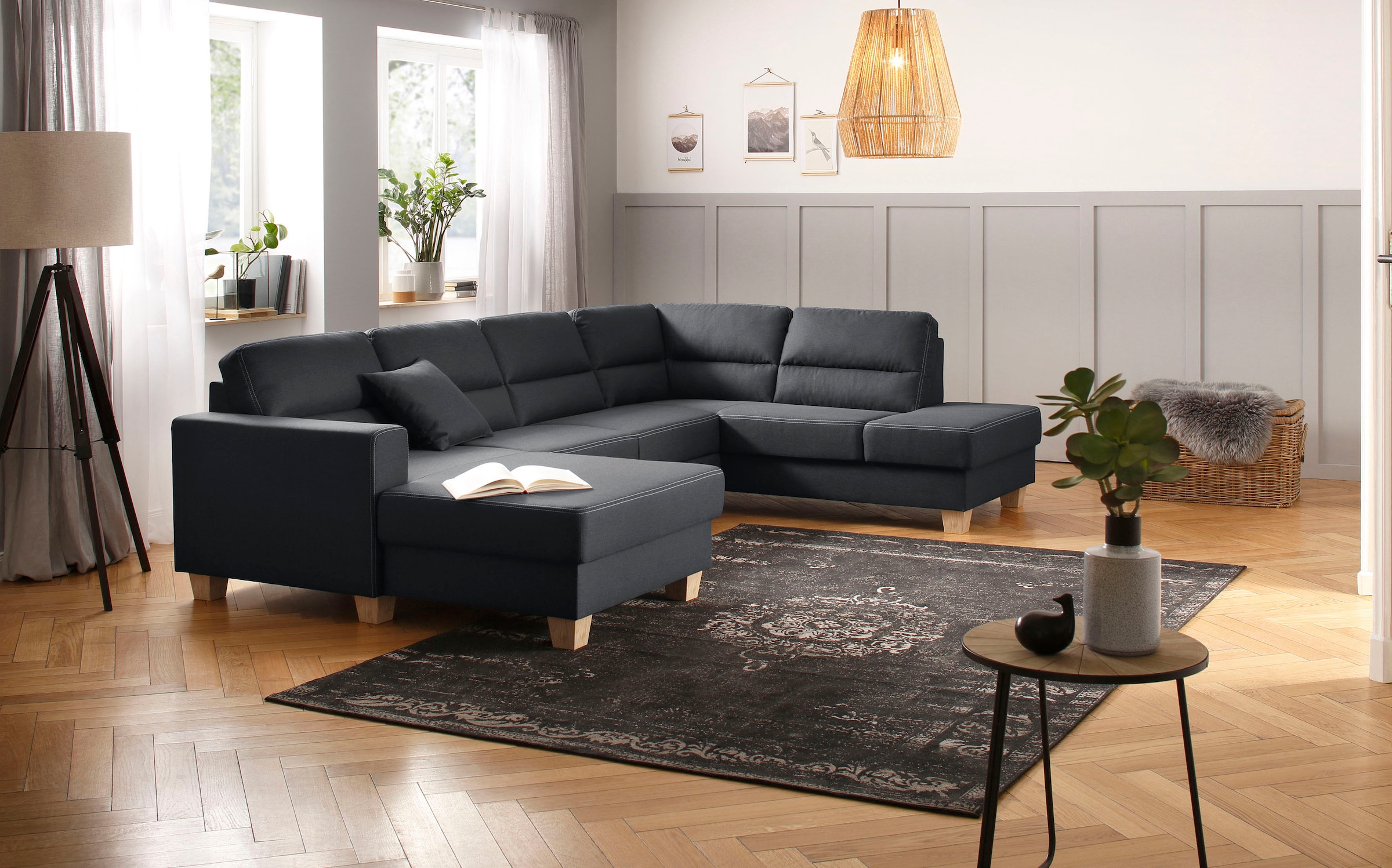 Home affaire Wohnlandschaft "Navan, komfortabel mit viel Platz, U-Form" wah günstig online kaufen