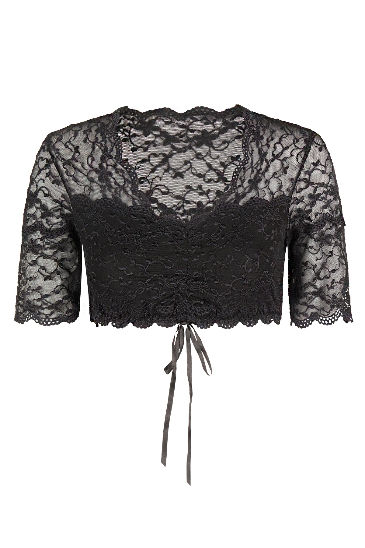 Nina Von C. Dirndlbluse V-Ausschnitt, Spitze, bauchfrei, Kurzarm, Schnürung günstig online kaufen