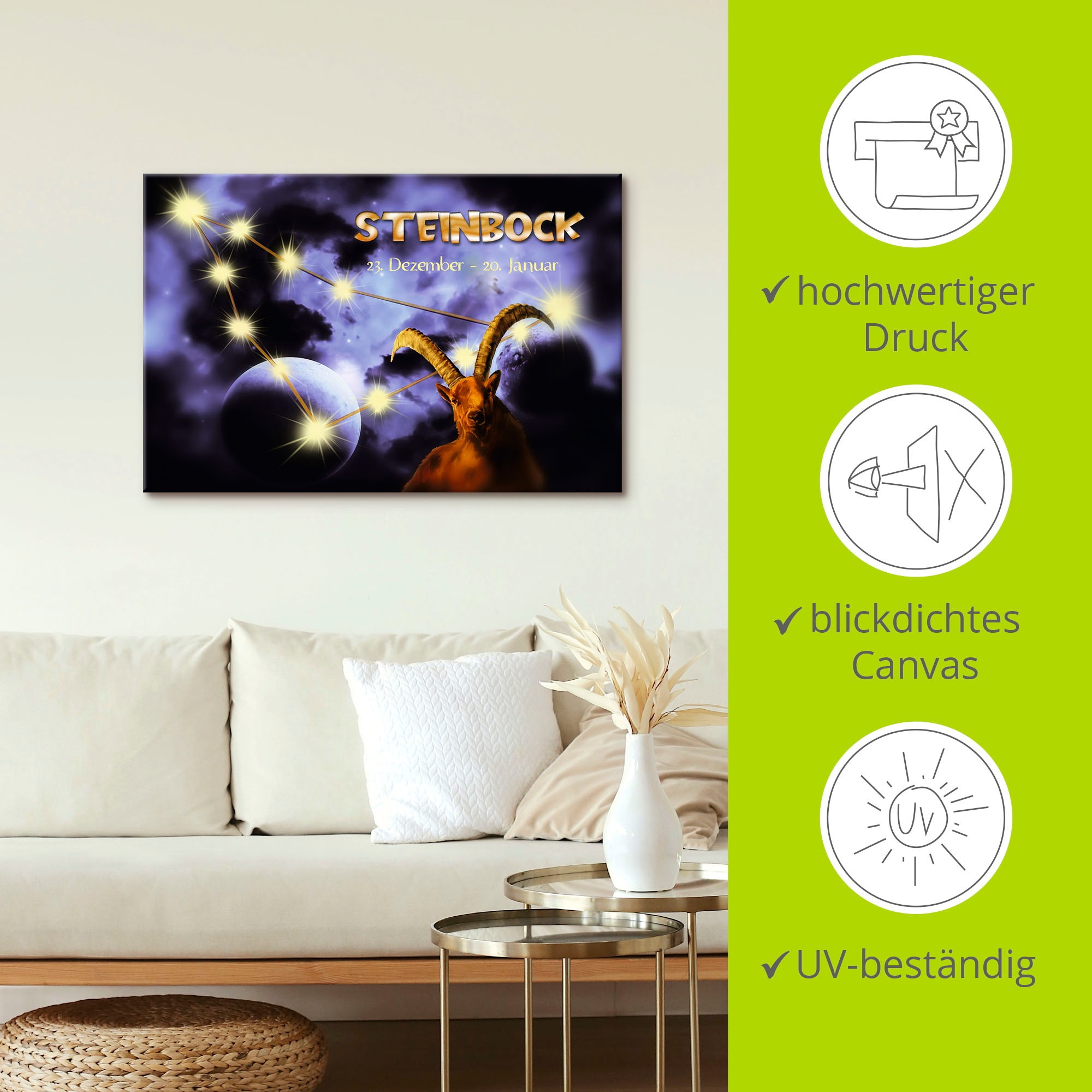 Artland Wandbild »Sternzeichen - Steinbock«, Bilder von Sternzeichen, (1 St.), als Leinwandbild, Poster in verschied. Größen