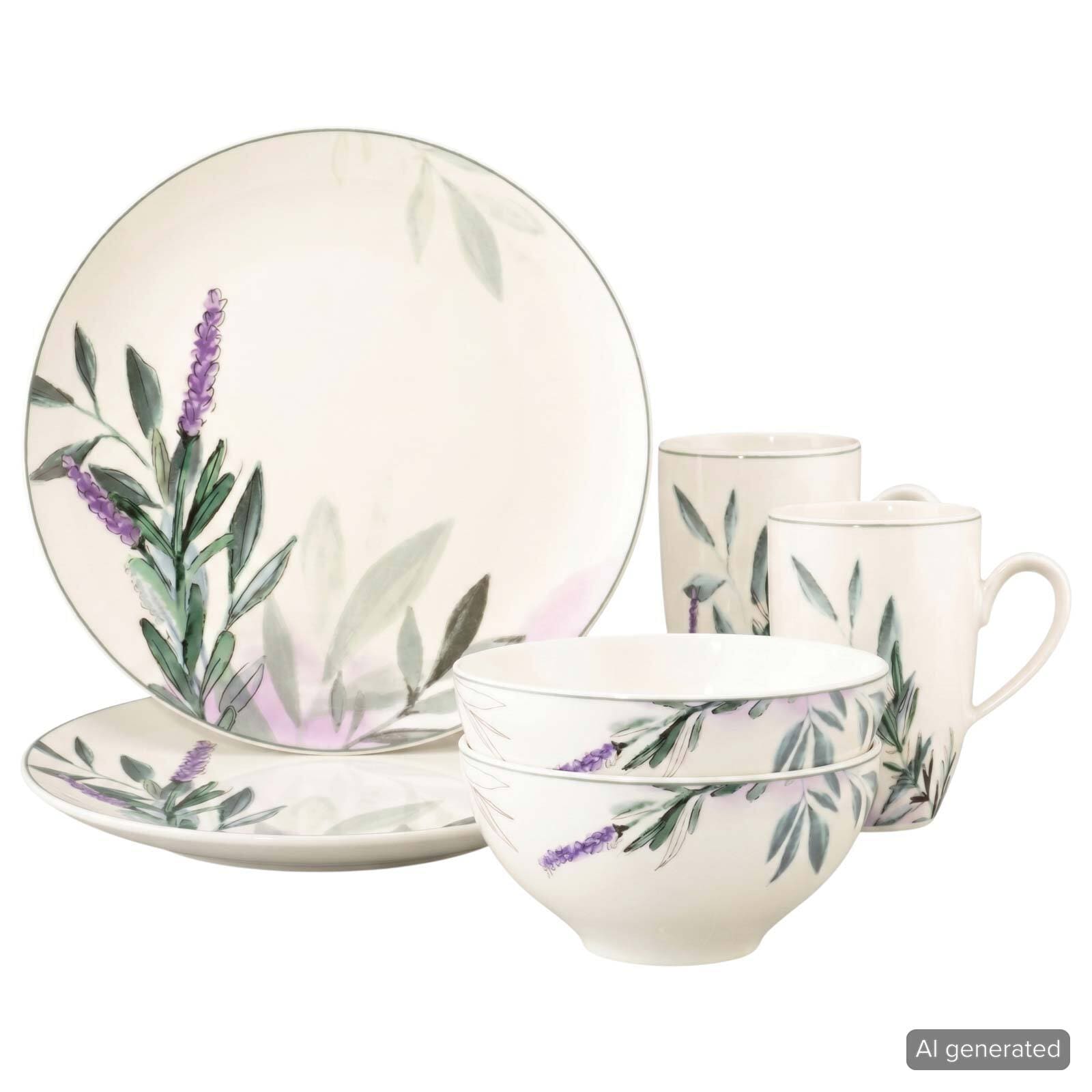 Seltmann Weiden Geschirr-Set "Frühstücks-Set Savona Provence 6er Set bunt-beige" Spülmaschinenfest, Mikrowellensicher, Ofenfest