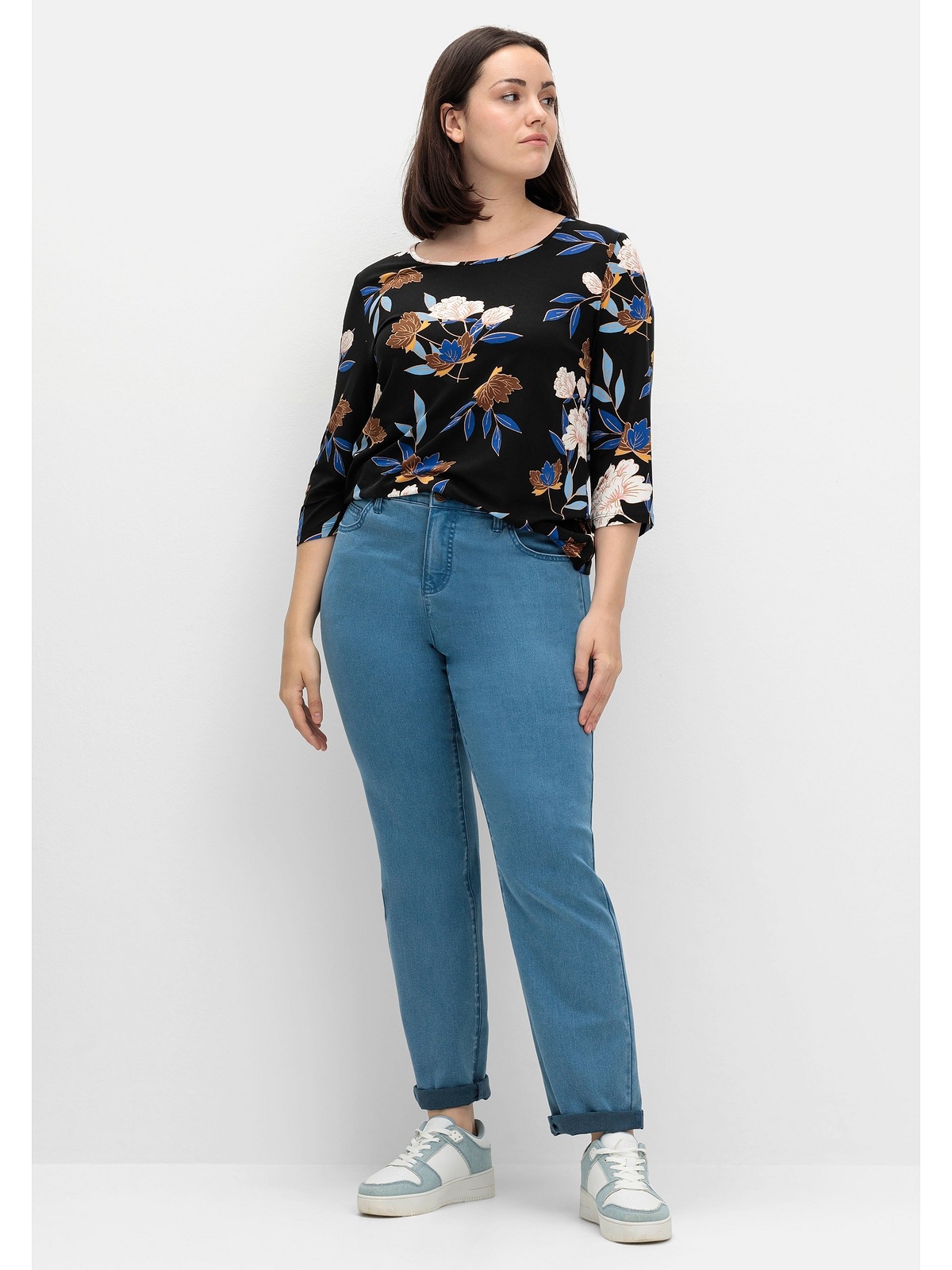 Sheego 3/4-Arm-Shirt »Große Größen«, mit Blumenprint, aus Viskosejersey