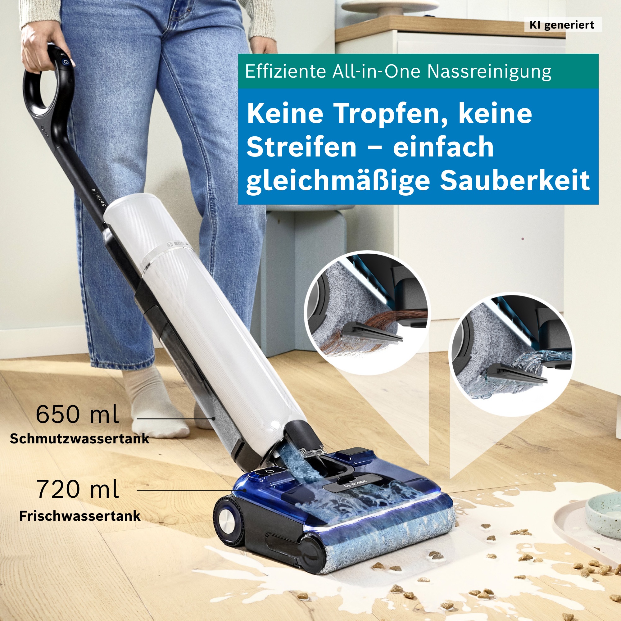 BOSCH Nass-Trocken-Sauger »OneFlow Serie 4 BHF41WM/BHF41WS, Selbstreinigung, 24.000 PA Saugkraft« Anti-Haarverwicklung, LED-Licht, Schnelltrocknung, 40 min Akku / 150m²