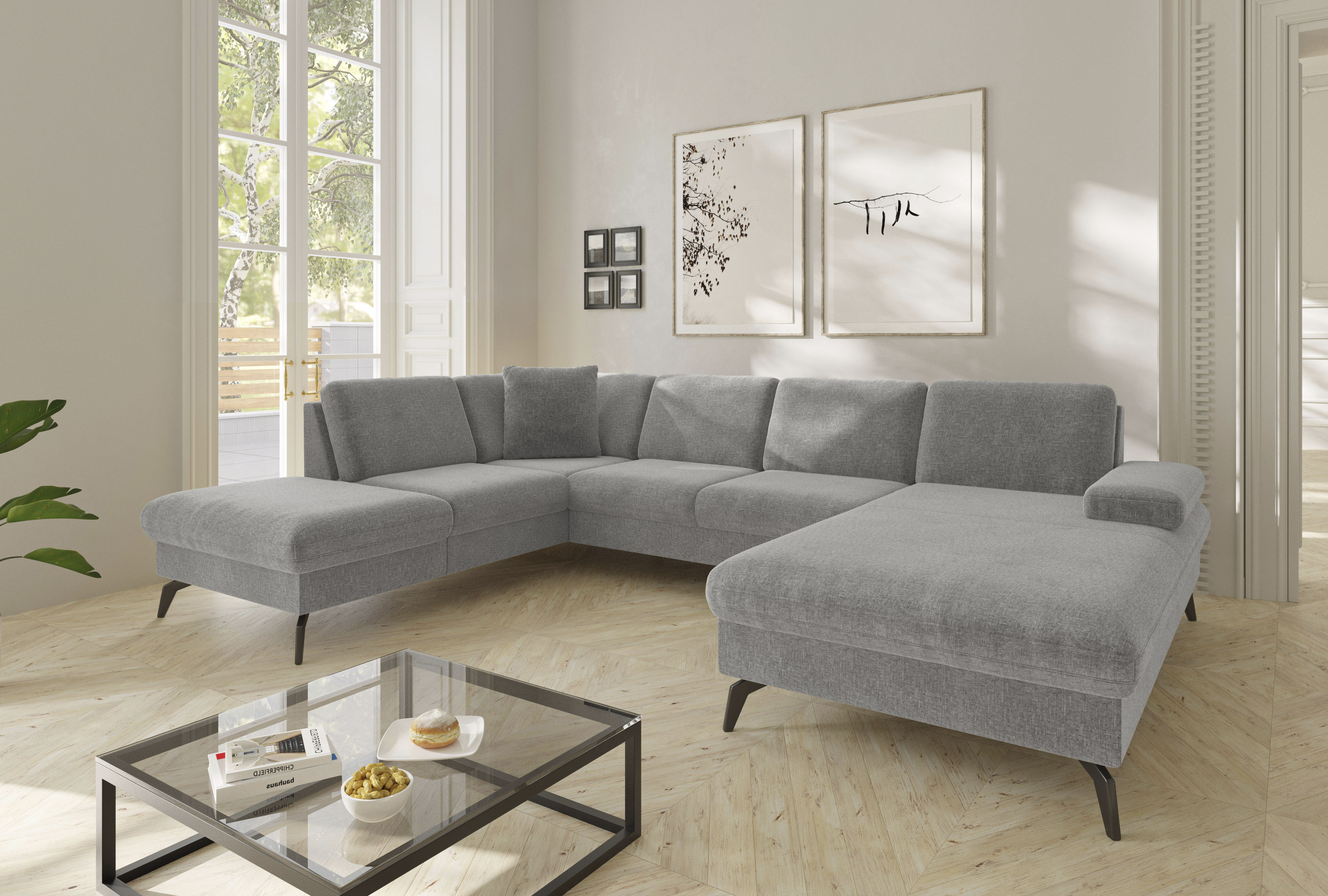 sit&more Wohnlandschaft "Morris Jubi U-Form, B: 300 cm, Armteilverstellung" optional mit Bettfunktion, 1 Zierkissen, komfortable Sitzhöhe 44 cm