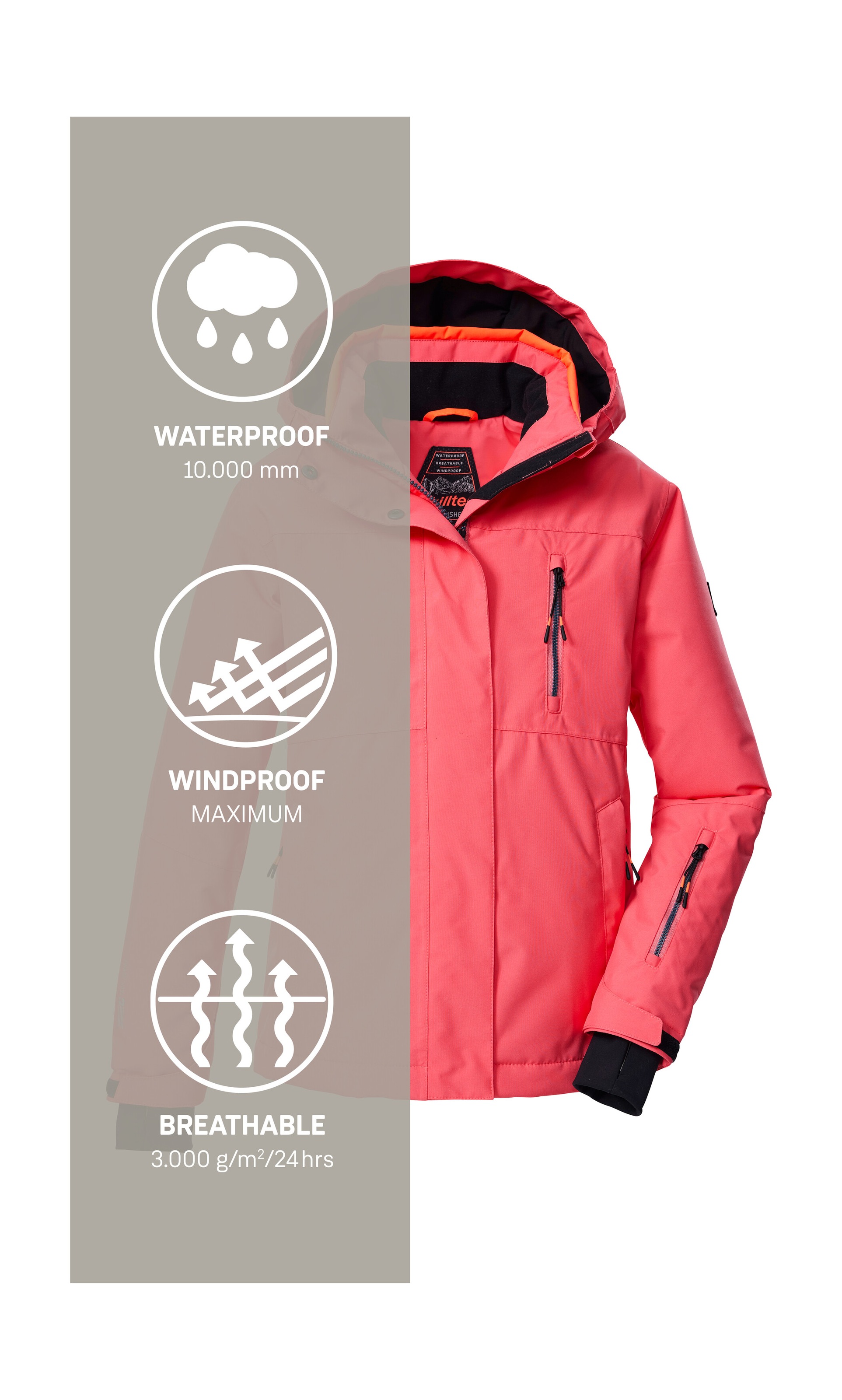 Killtec Skijacke »KSW 205 GRLS SKI JCKT«, Wasserdichte, atmungsaktive Ski-Jacke mit verstellbarer Kapuze