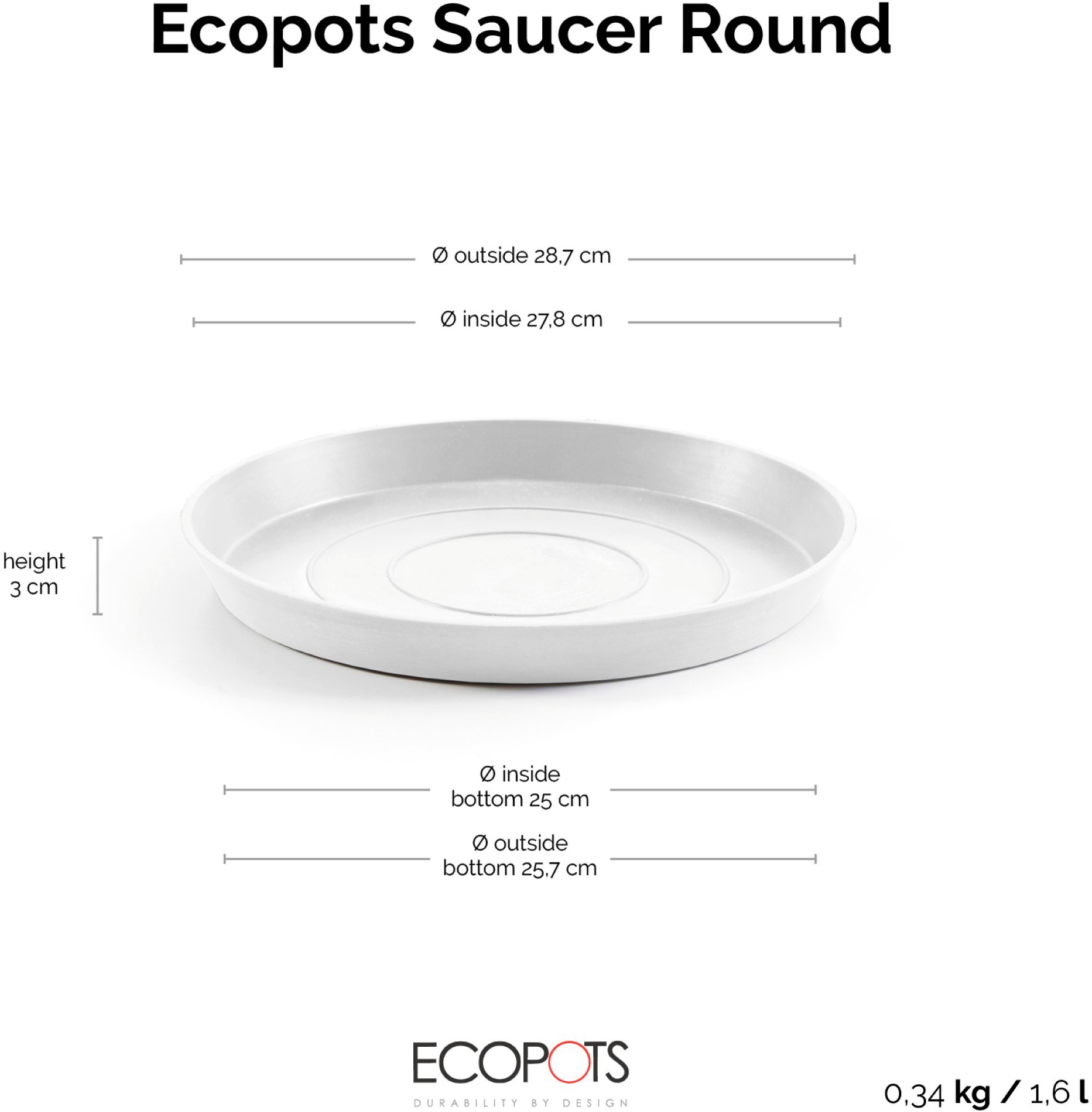ECOPOTS Topfuntersetzer »Rund 30 Weiß«, für innen und außen: frostsicher, bruchsicher und lichtbeständig