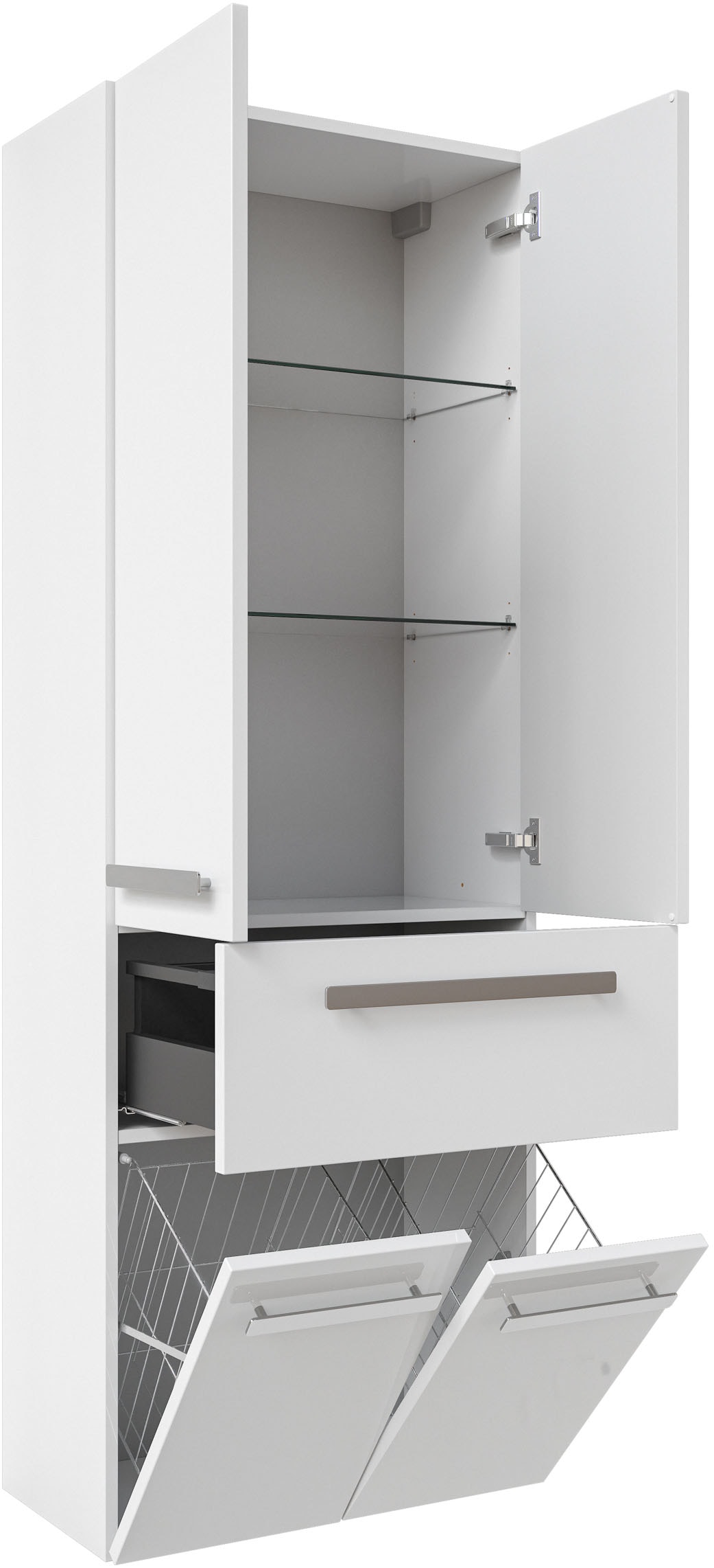 Saphir Hochschrank "Serie 4005 Badschrank 60 cm breit, mit 2 Türen und 1 Schublade", 2 Glas-Einlegeböden, Badezimmer-Hoc