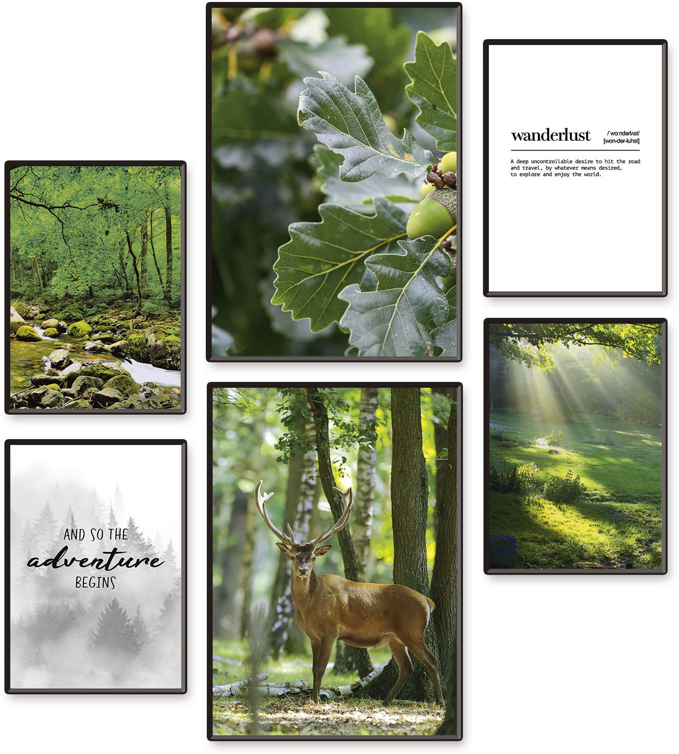 Artland Poster "Abendteuer & Wanderlust" Wiesen & Baumbilder Set, 6 Stk. tlg. Bilder Set, 6tlg. 4xDIN A4 / 2xDIN A3, ohne Rahmen