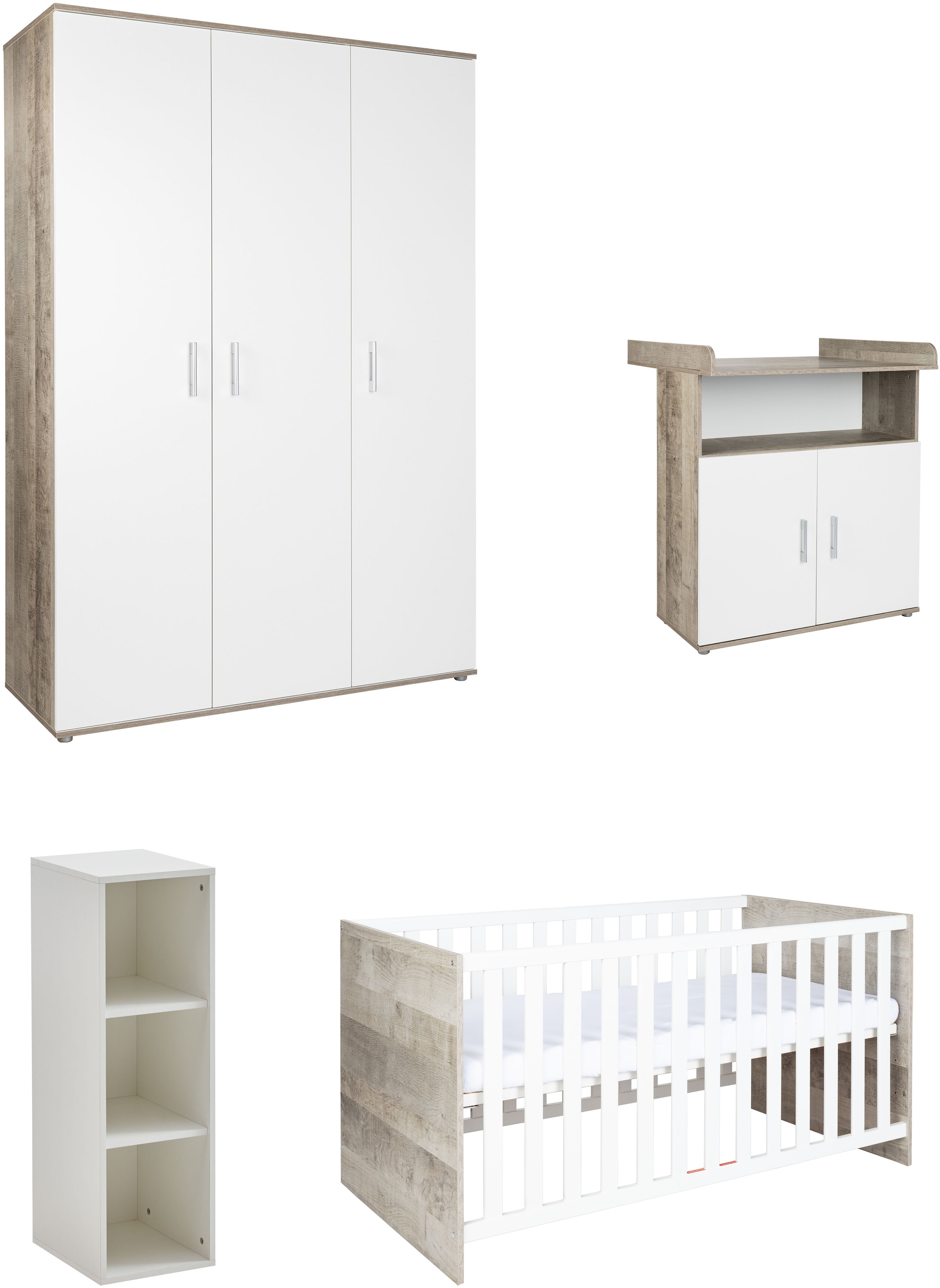 arthur berndt Babyzimmer-Komplettset »Jugendzimmer-Set »Kilian« 4-teilig«, (4 tlg.), Platinum Oak/ Weiß Nachbildung