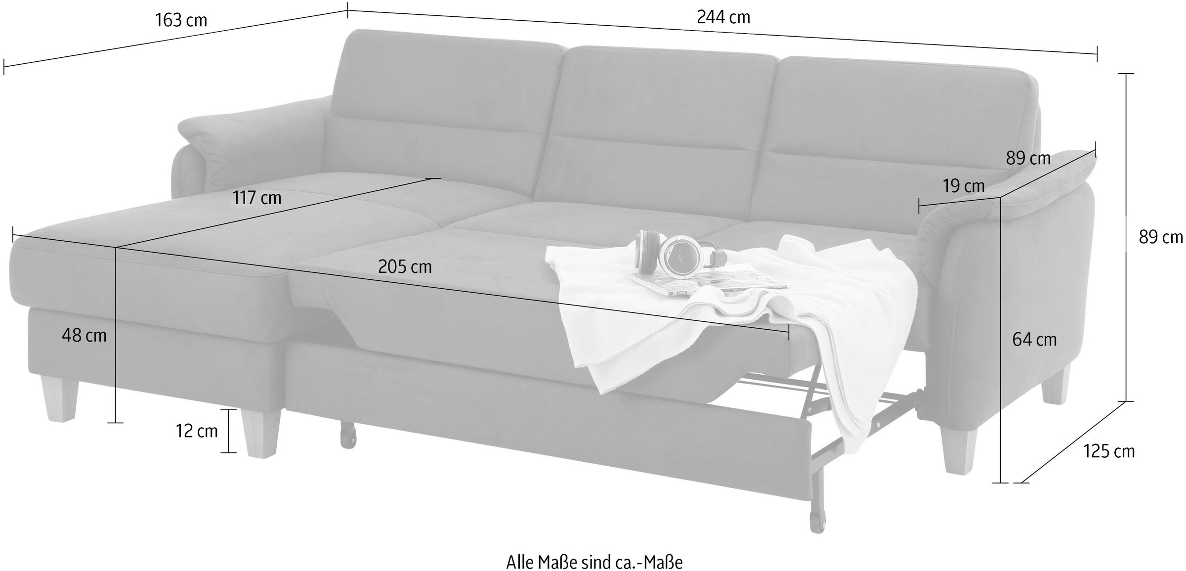 Home affaire Ecksofa »Palmera L-Form«, Federkern, wahlweise mit Bettfunktion und mit/ohne Bettkasten