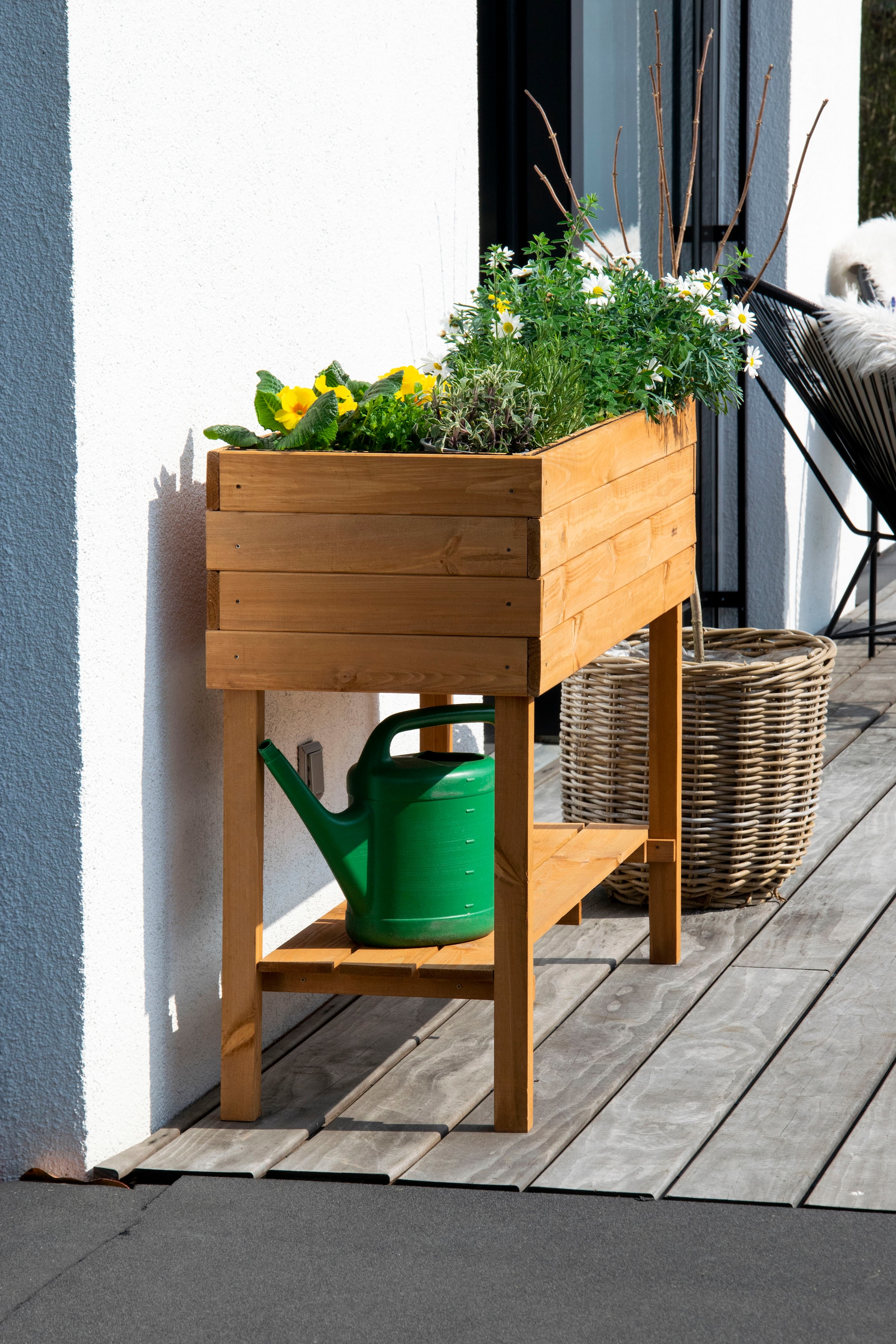 dobar Hochbeet mit Ablage, inkl. Pflanzfolie, wetterfest lasiert