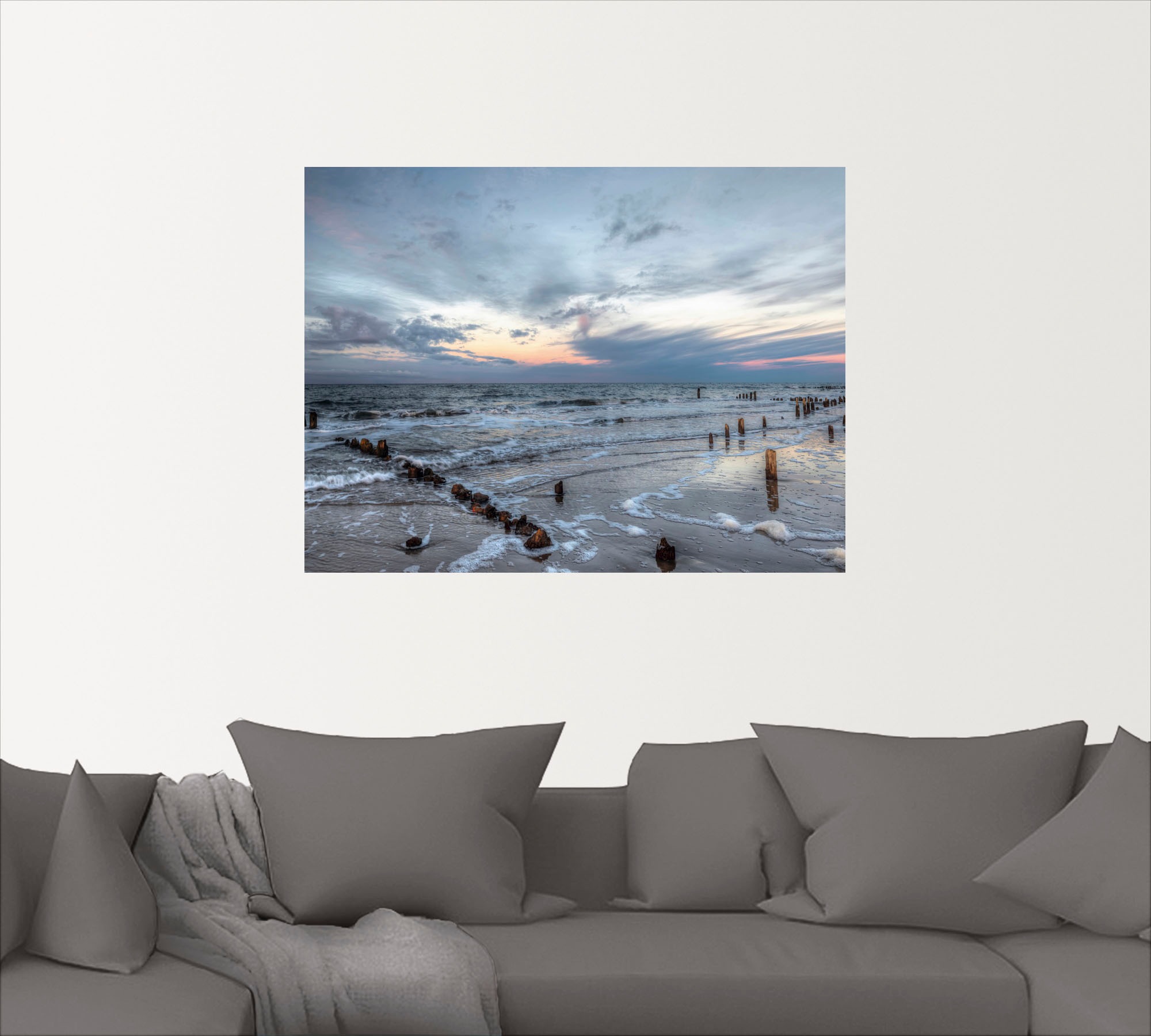 Artland Wandbild »Winter Sonnenuntergang am Gewässer, bestellen in BAUR Poster versch. (1 Wandaufkleber | Leinwandbild, Größen oder Meer«, als St.)
