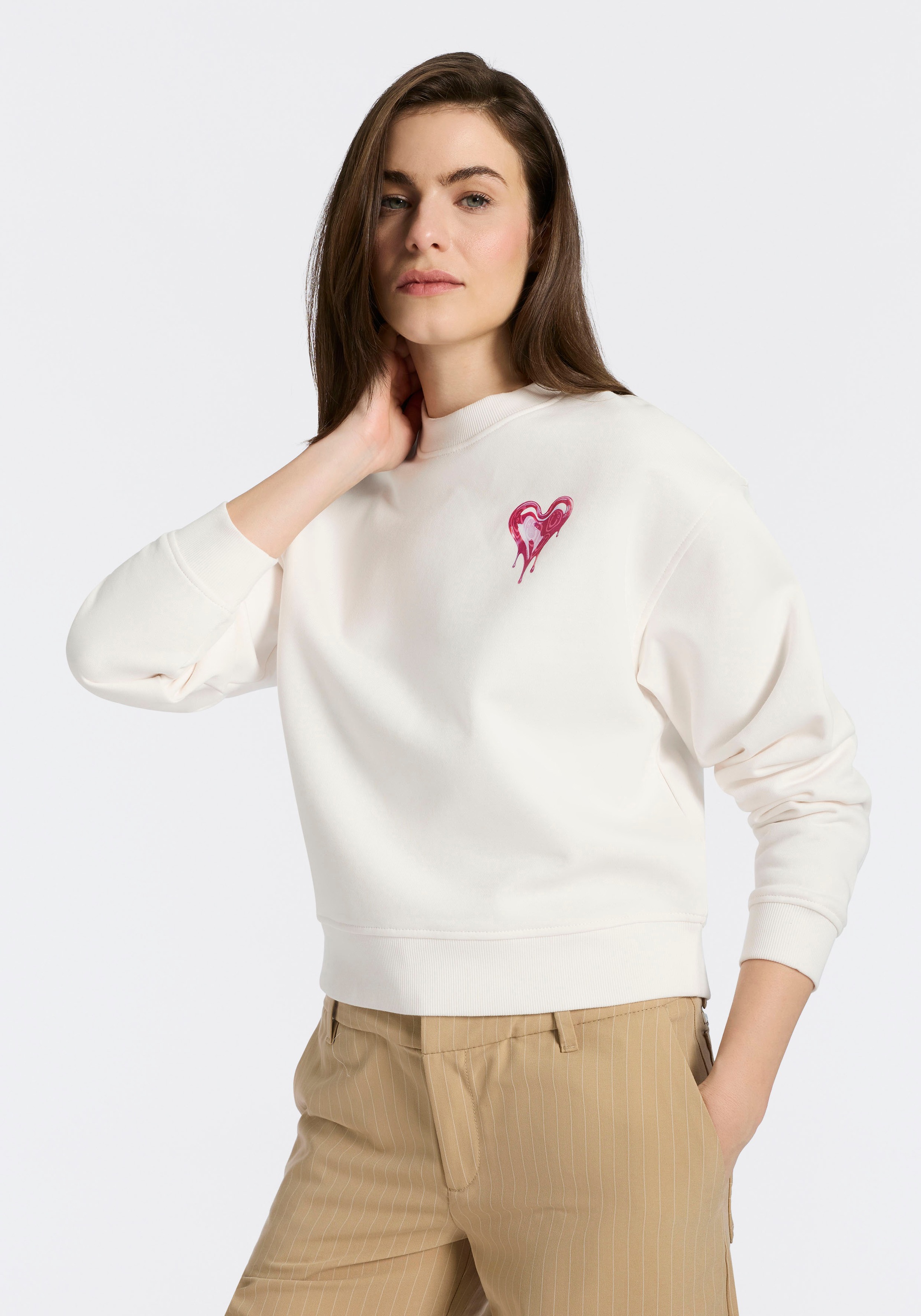 HUGO Sweater »Delessa«, Baumwoll-Terry mit Rundhals
