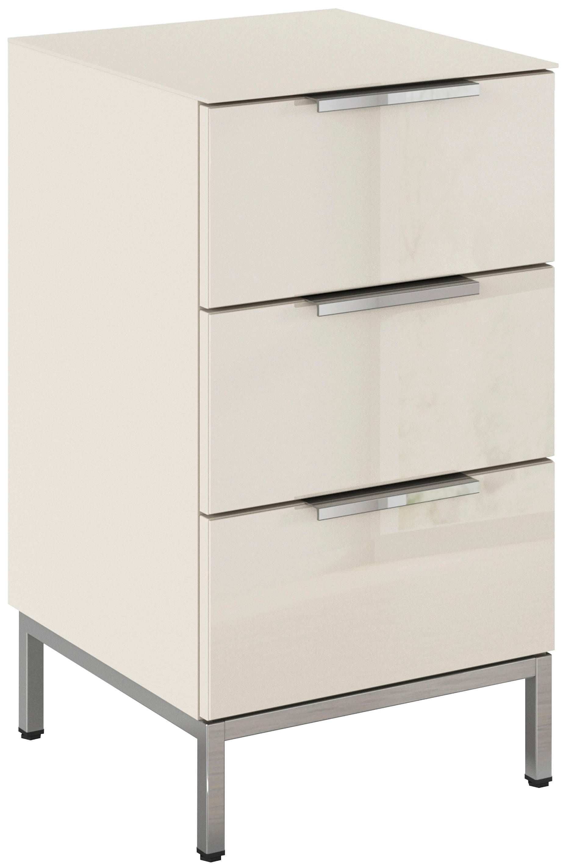rauch Nachtkommode "Nachttisch Nachtschrank Nachtkonsole FLIPP mit Glasfront" Breite 40 cm, mit 3 Schubladen und Soft-Close-Funktion, Oberboden und Front Glas