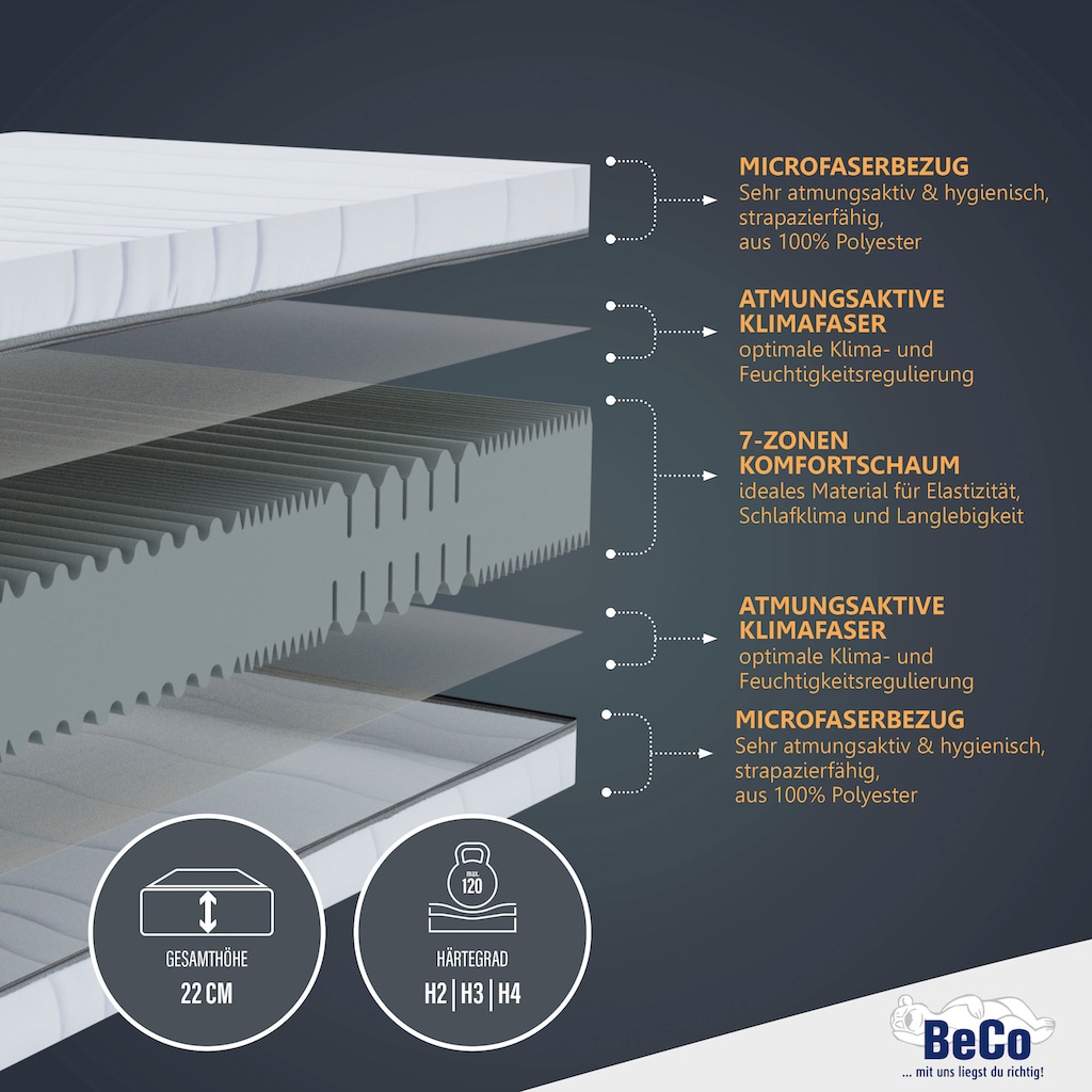 Beco Komfortschaummatratze »Selection MF Luxus«, 22 cm hoch, Raumgewicht: 27 kg/m³, (1 St.)