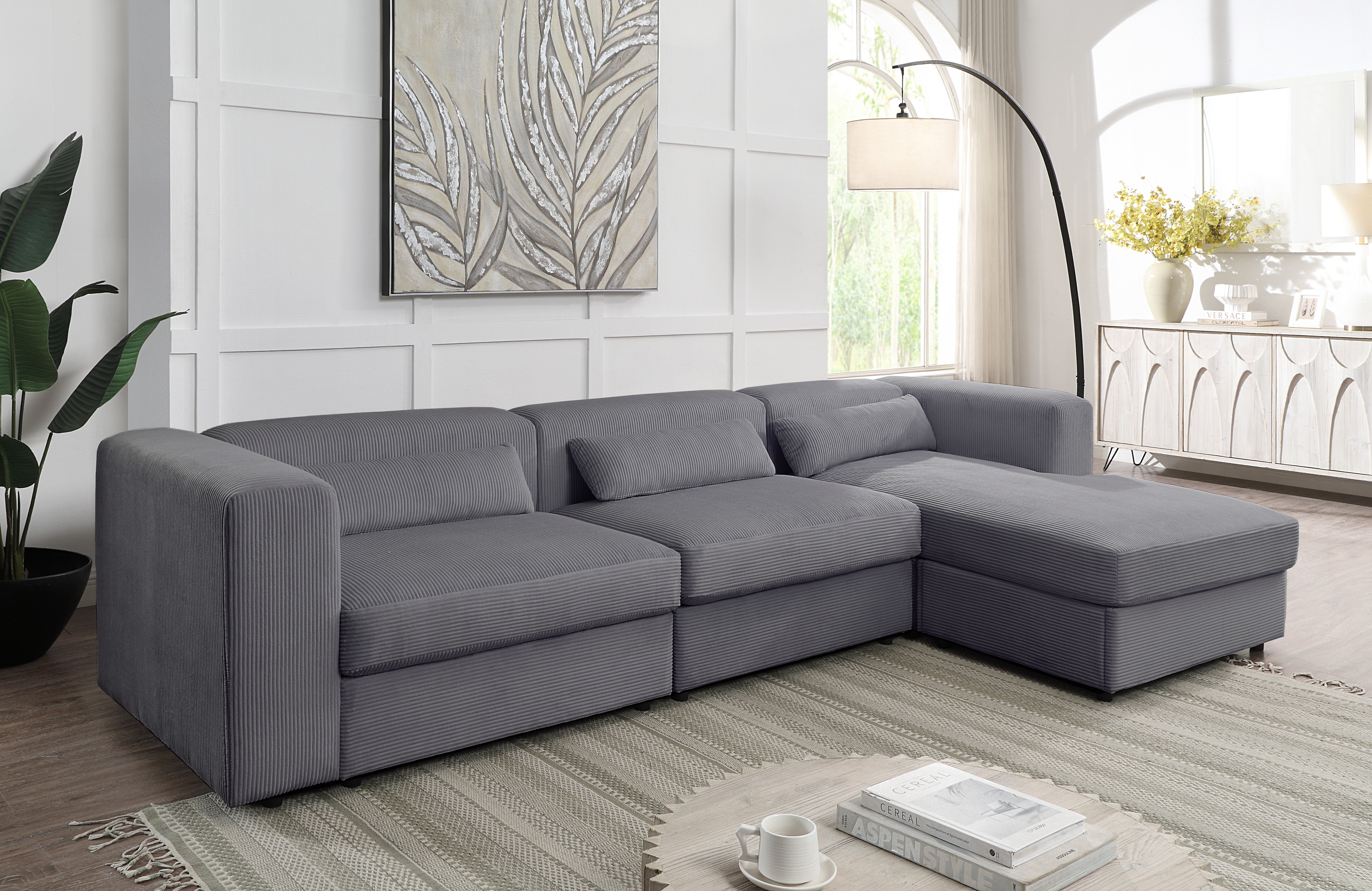 OTTO home Ecksofa "Uno, L-Form, Breite: 307cm" beidseitig montierbarem Longchair,mit Taschenfederkern, in Cord