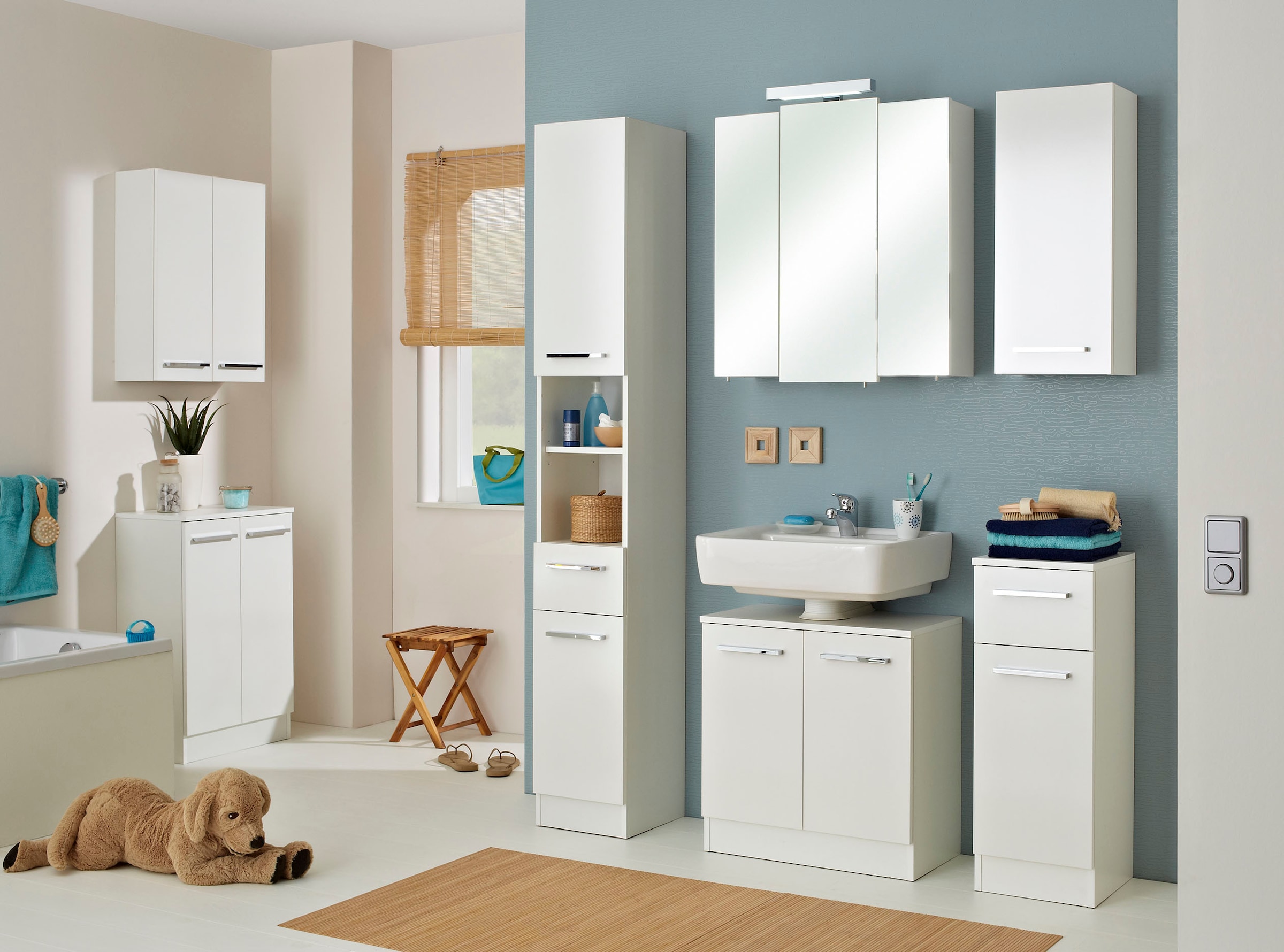 Saphir Hochschrank »Quickset 335 Badschrank 30 cm breit, 2 Türen, 1 Nische, 1 Schublade«, Badezimmer-Hochschrank, Weiß Glanz, Griffe in Chrom glänzend