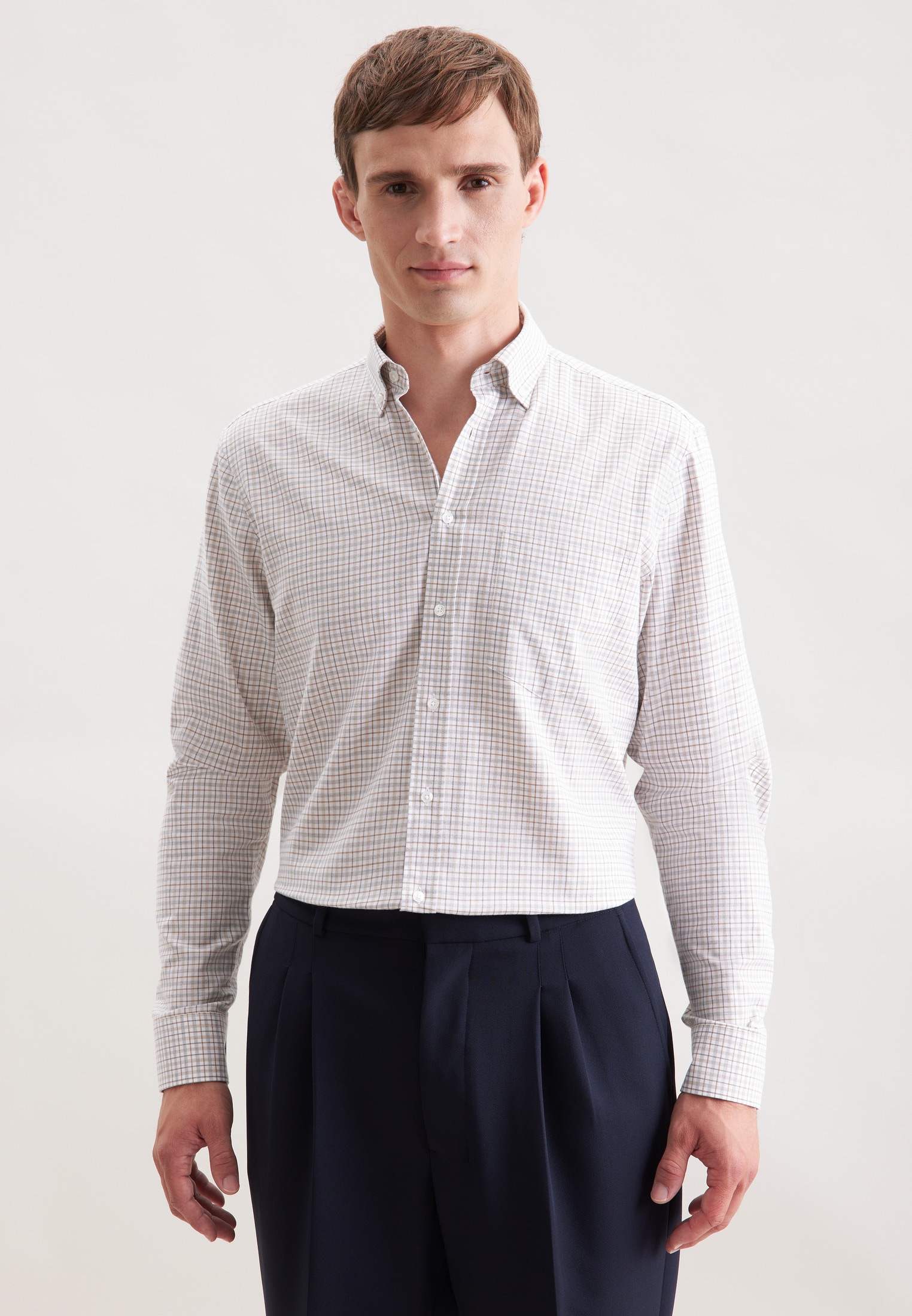 seidensticker "Schwarze Rose" Regular 1/1 Button-Down-Kragen Karo