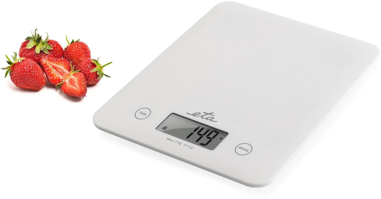 eta Küchenwaage »ETA277790000 Lori weiß«, (1 tlg.), bis 5kg, Genauigkeit 1g, LCD-Display, TARE