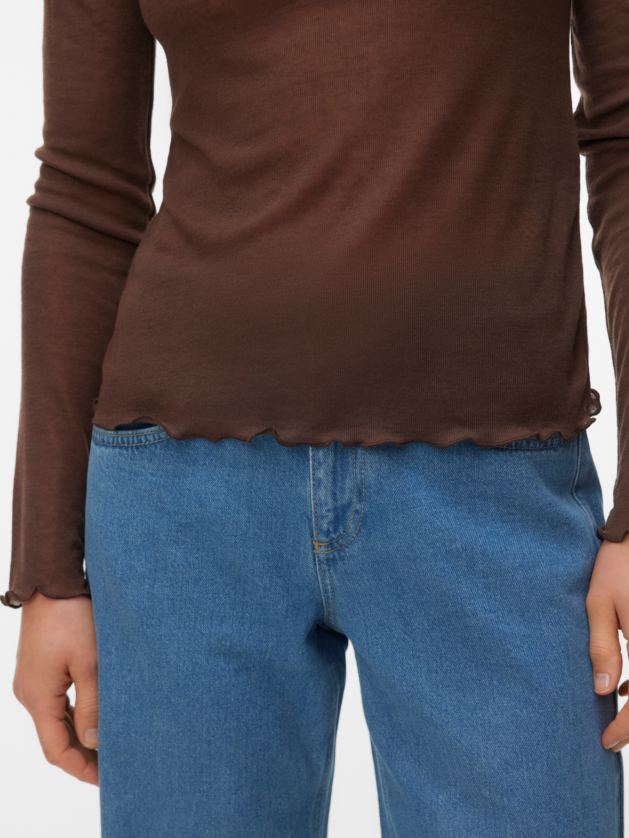 Thumbnail - Vero Moda Langarmshirt "VMARIEL LS TOP JRS NOOS" Materialmix, gewellter Saum