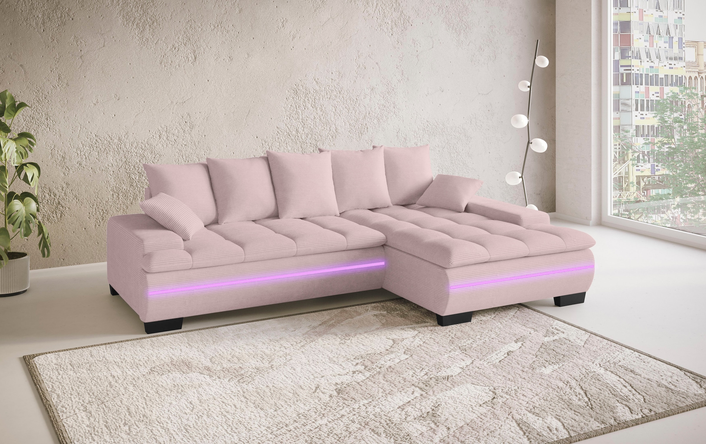 Mr. Couch Ecksofa »Haiti II, L-Form«, RGB-LED Beleuchtung, wahlweise mit Kaltschaum, Bett, Bettkasten