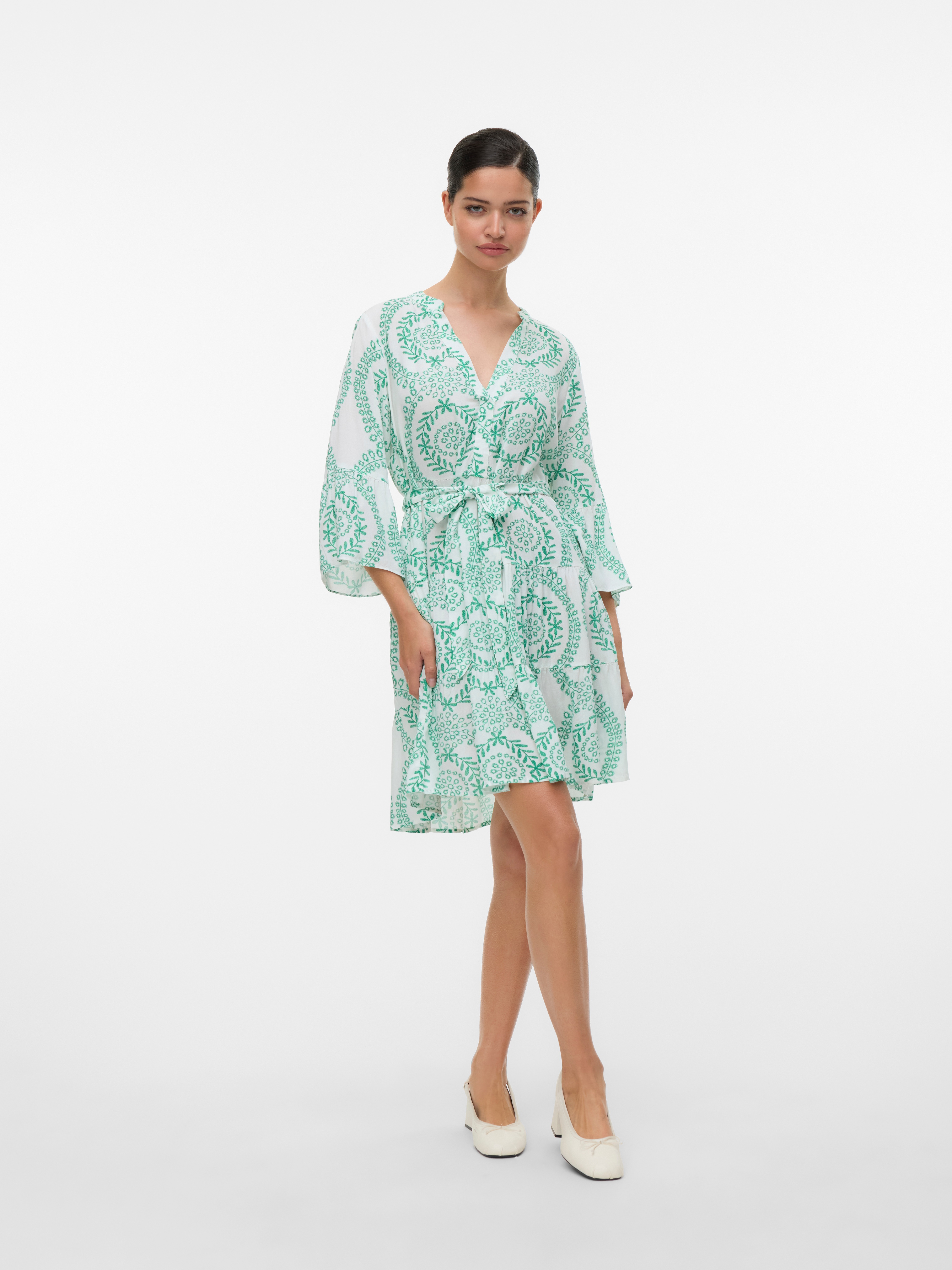 Thumbnail - Vero Moda Tunikakleid "VMMELBA 3/4 SHORT BELT DRESS WVN GA NOOS" Sommerkleid, mit Volant und Taillen-Bindegürtel