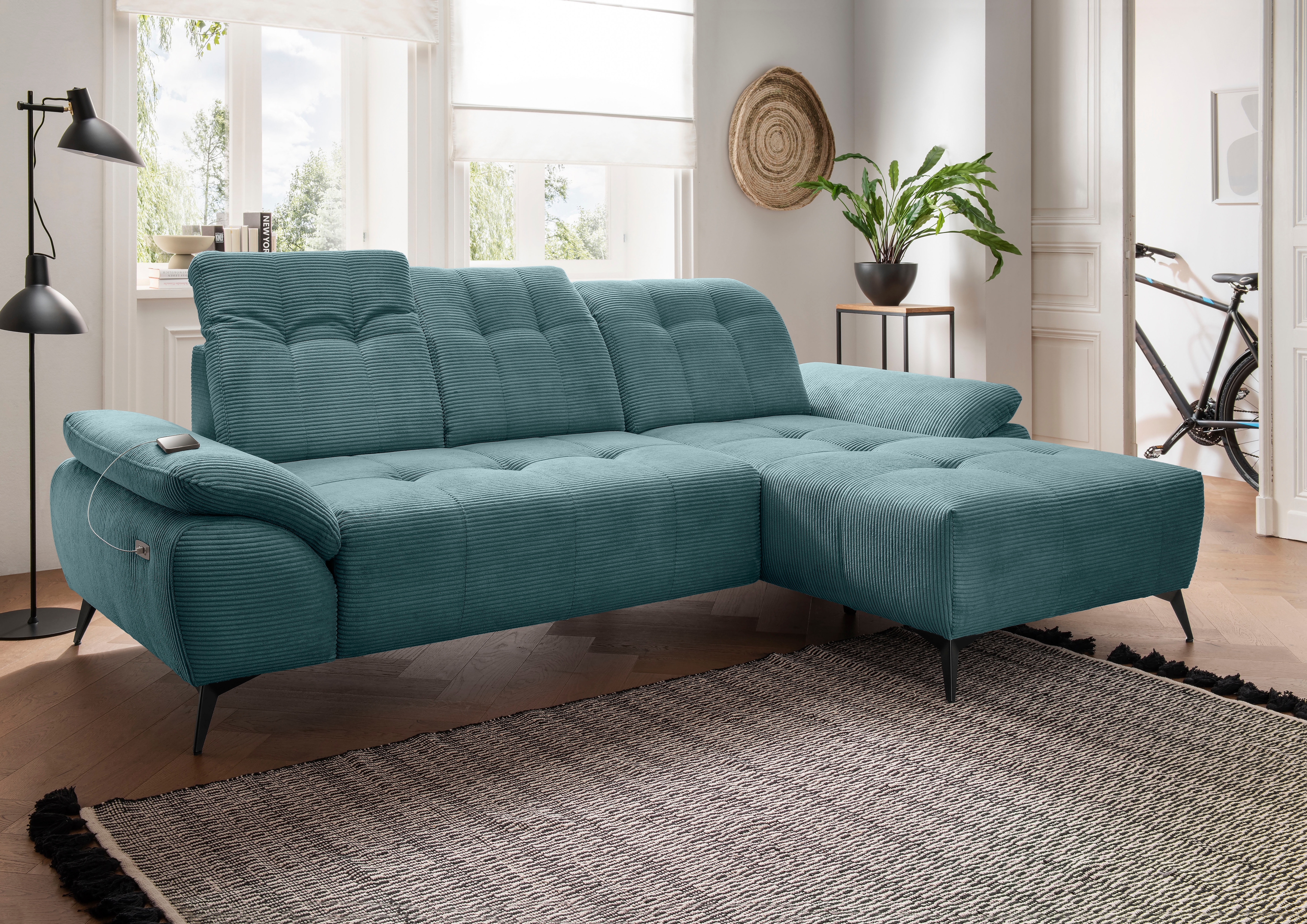 Home affaire "Fiore modern, bequeme Armlehnen, tolle Detailverarbeitung, L-Form" elektrischer Sitzvorschub und Kopfstützen höhenverstellbar