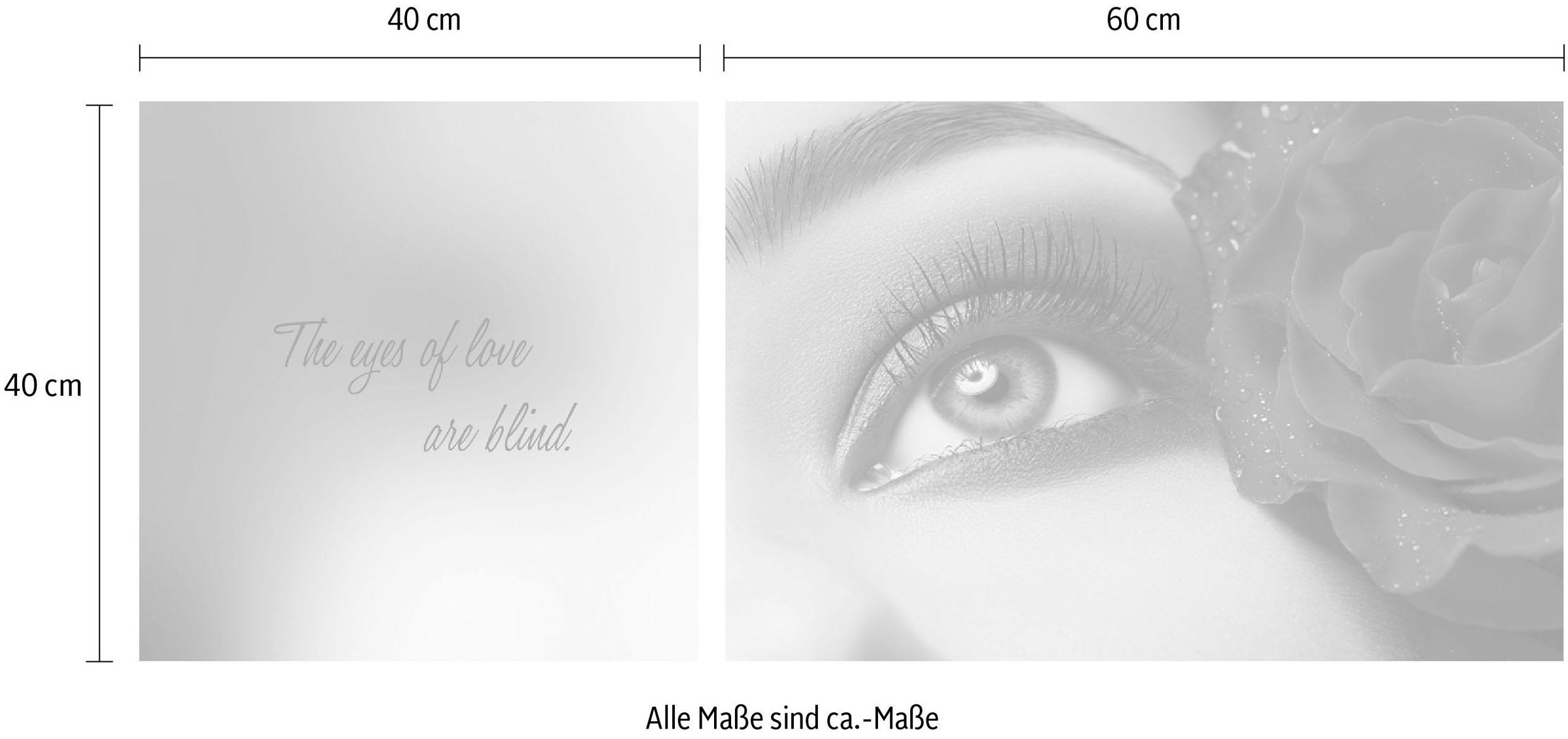 queence Leinwandbild »Eyes«, Foto-Romantisch-Menschen-Kunst-Modern-Spa-Spa Bilder-Sprüche-Sprüche & Texte-Schriftzug-Schriftzüge-Liebessprüche, (Set), Premium-Leinwandstoff, Handarbeit aus Deutschland, Spruch, 2er Set