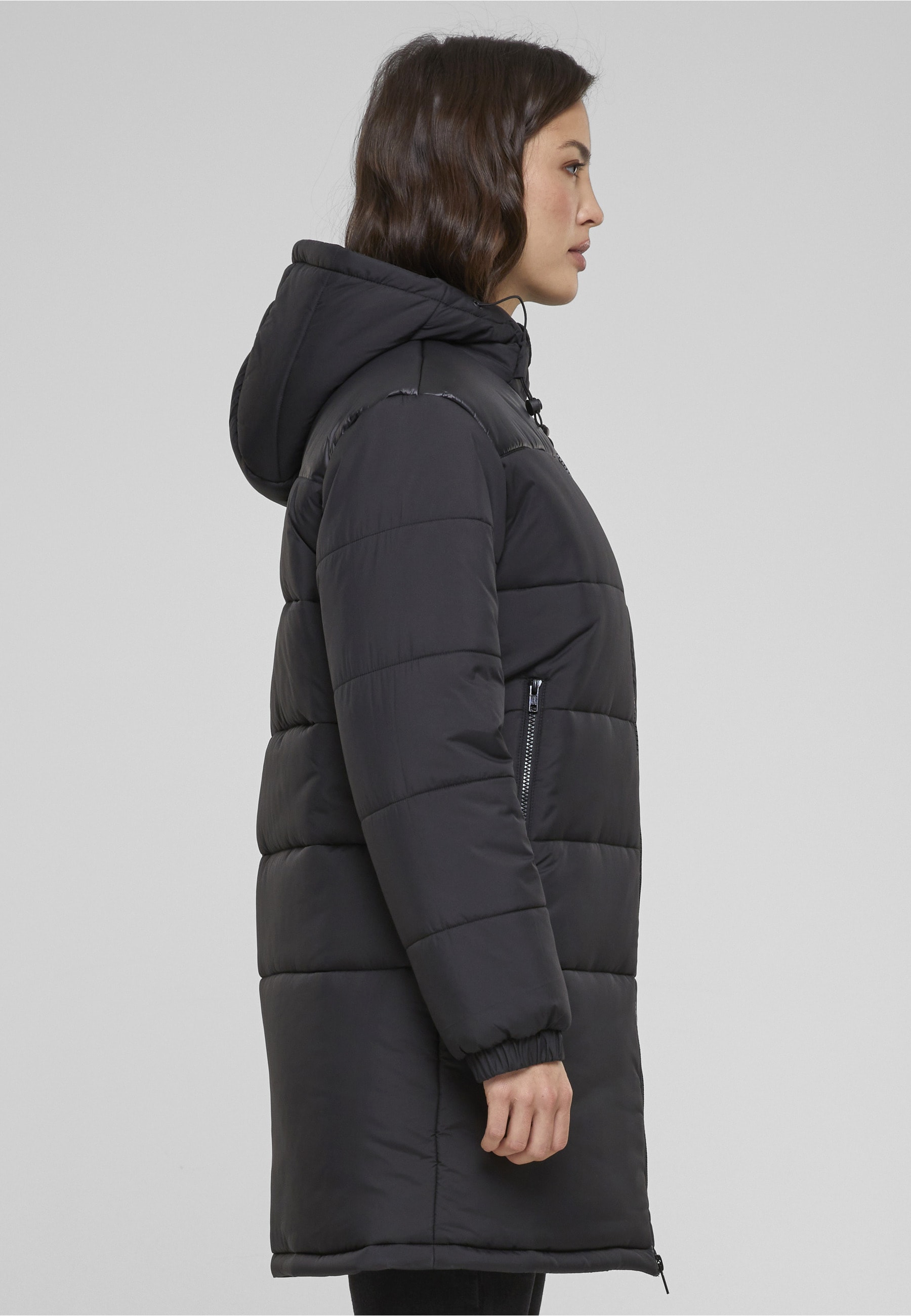 URBAN CLASSICS Winterjacke »Urban Classics Damen Ladies Hooded Mixed Puffer Coat« 1 Stk. tlg. ohne Kapuze