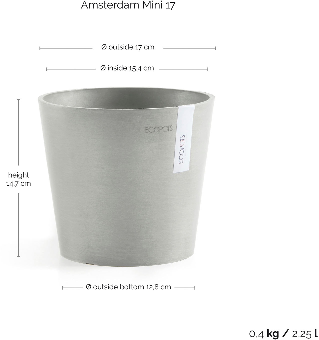 ECOPOTS Blumentopf »AMSTERDAM Mini White Grey« BxTxH: 17x17x14,9 cm