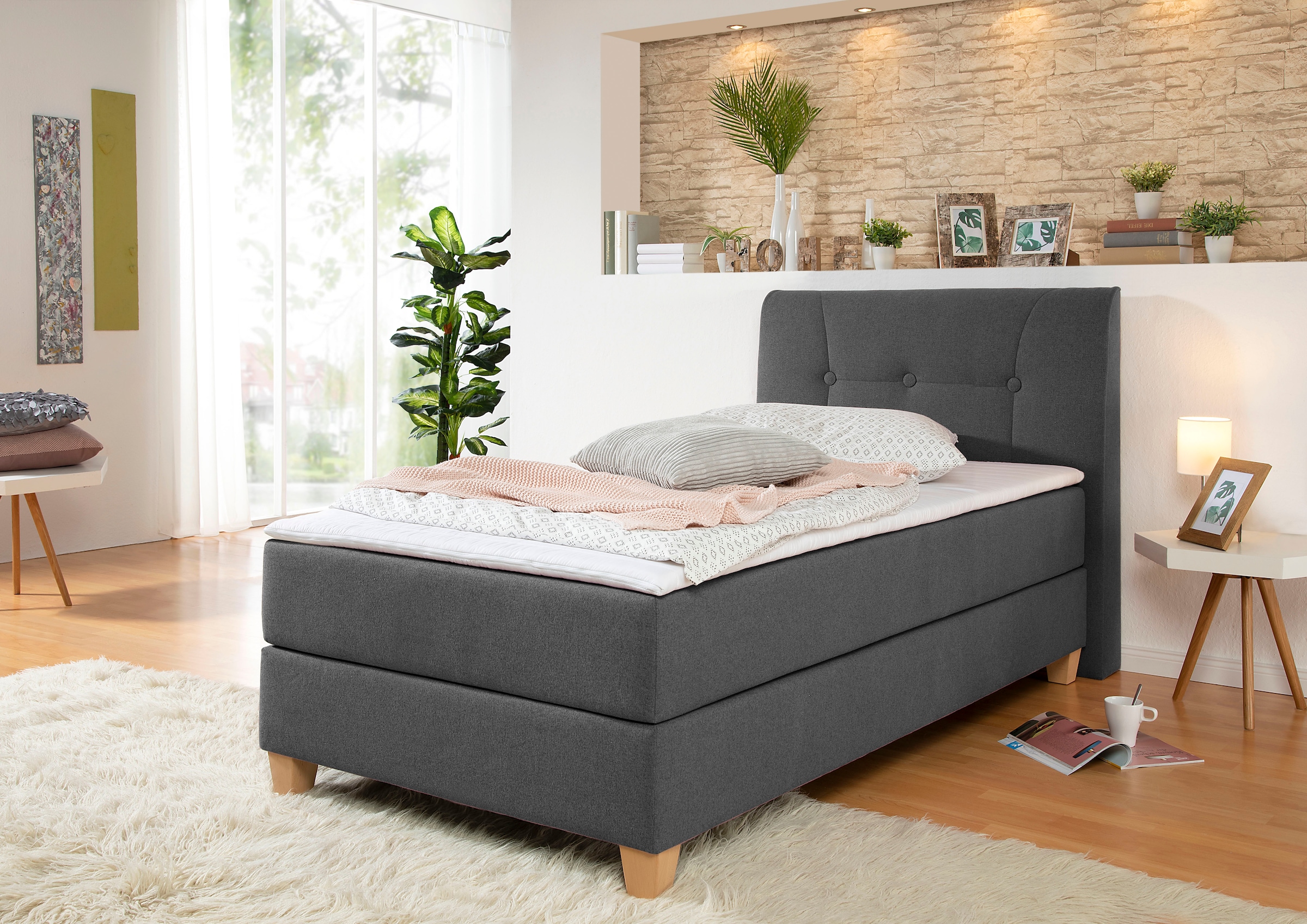Home affaire Boxspringbett "Calloway" inkl. Topper, XXL-Ausführung, in 4 Farben, 5 Breiten, 3 Matratzenarten
