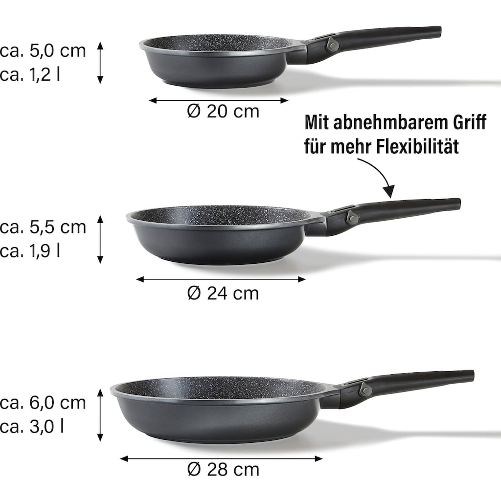 STONELINE Pfannen-Set »Imagination PLUS«, Aluminiumguss, (Set, 3 tlg., je 1 Pfanne Ø 20/24/28 cm, Fassungsvermögen 1,2 L/1,9 L/3,0 L)