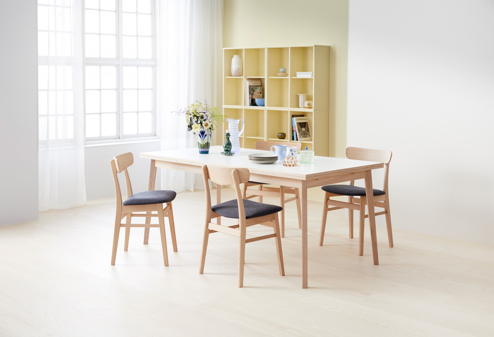 Hammel Furniture Essgruppe »Findahl/Basic by Hammel Single/Mosbøl«, (Set, 5 tlg.), Mit Single Esstisch 180(280)x80 und 4 Mosbøl Stühle