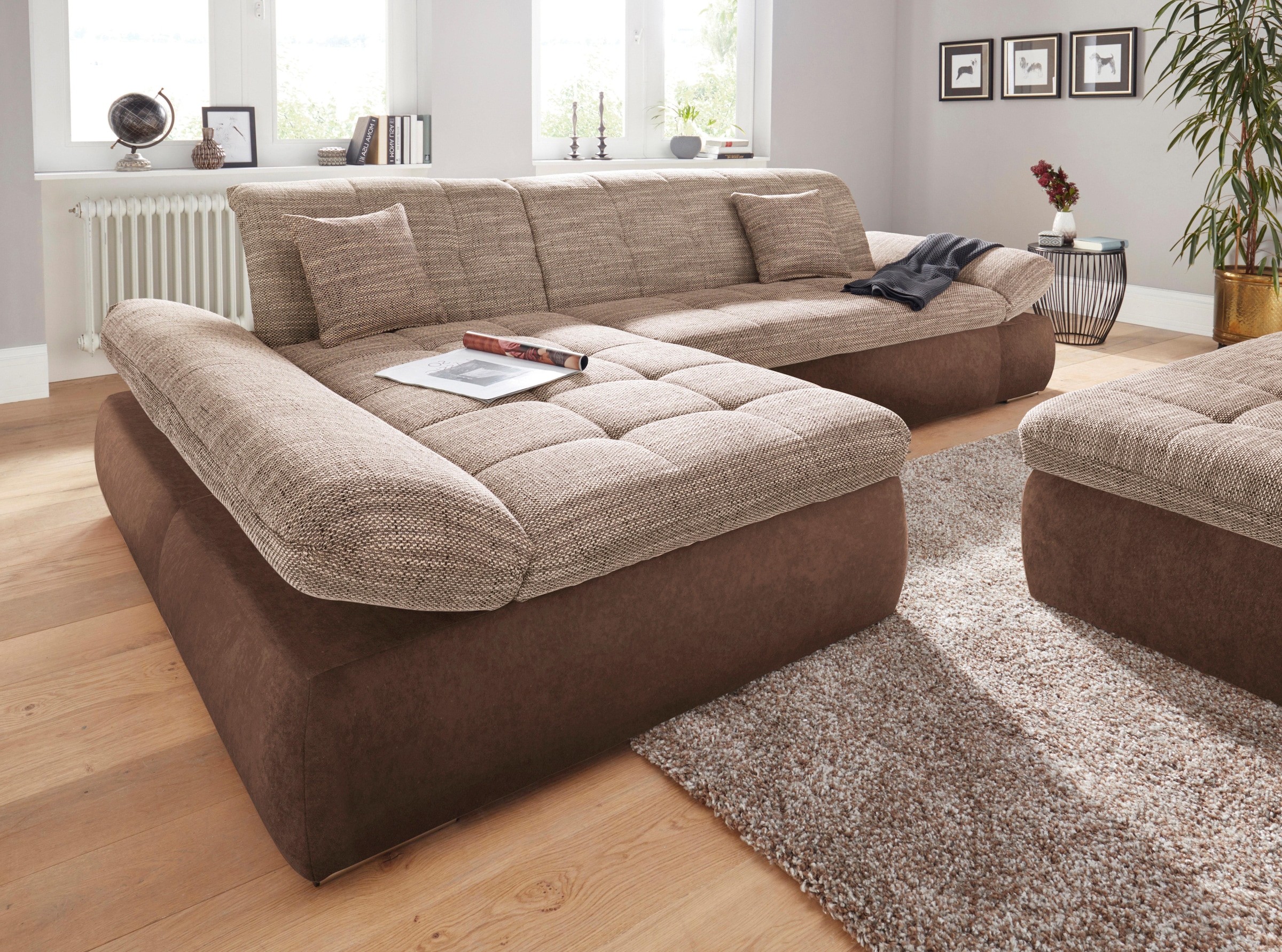 DOMO collection Ecksofa »PB Moric wahlweise mit Bettfunktion + Armteilverstellung, L-Form«, im XXL-Format, B/T/H:300/172/80 cm, feine Steppung