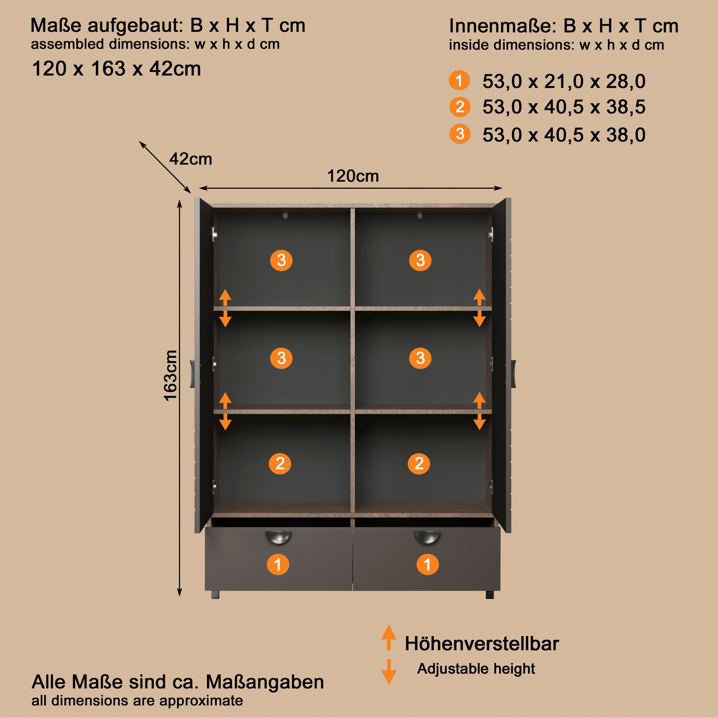 Home affaire Highboard »Fusion« 1 Stk. tlg. Stauraumschrank mit besonderem Kreismuster - (B/T/H) 120/42/163 cm