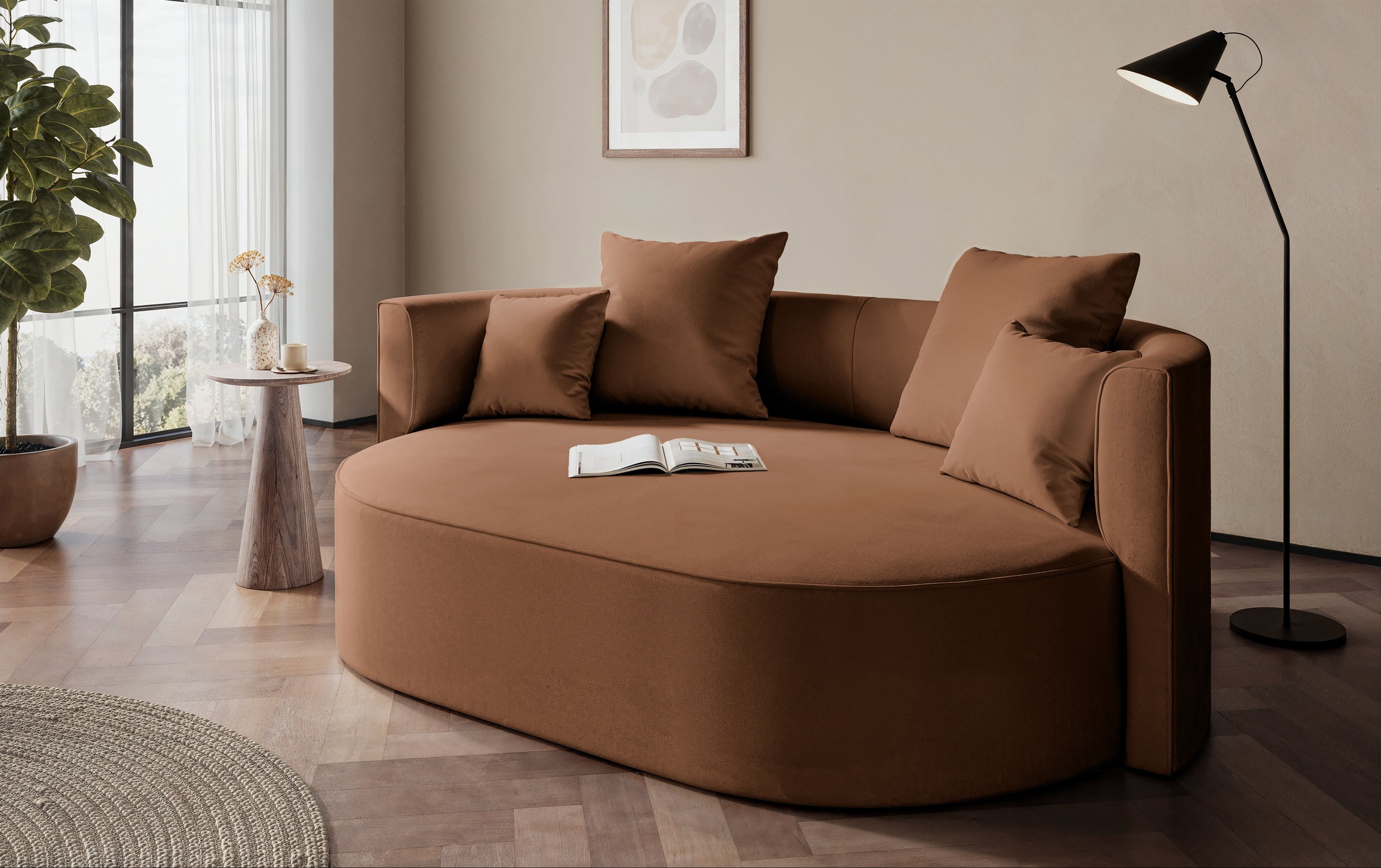 LeGer Home by Lena Gercke 2,5-Sitzer "ISALIE Samtoptik, rundes Loungesofa, mit Kissen, perfekt gepolstert" moderne Stoffe, mit 4 Zierkissen, extra große Sitzfläche