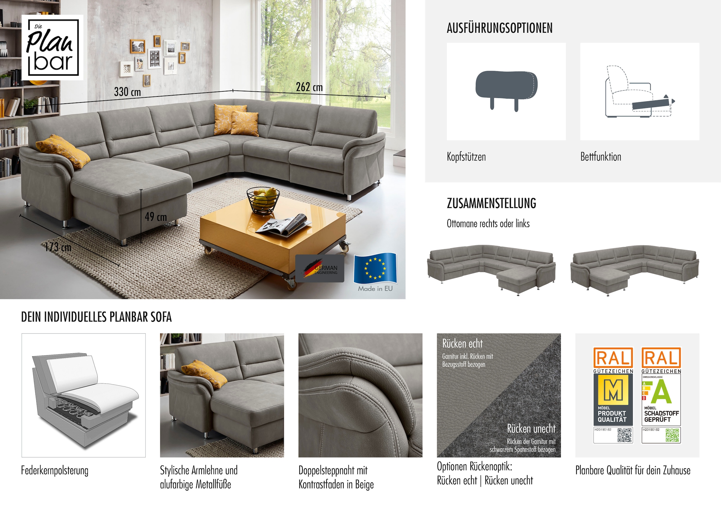 Die PlanBar Wohnlandschaft Wahlweise mit Kopfstützen und Bettfunktion