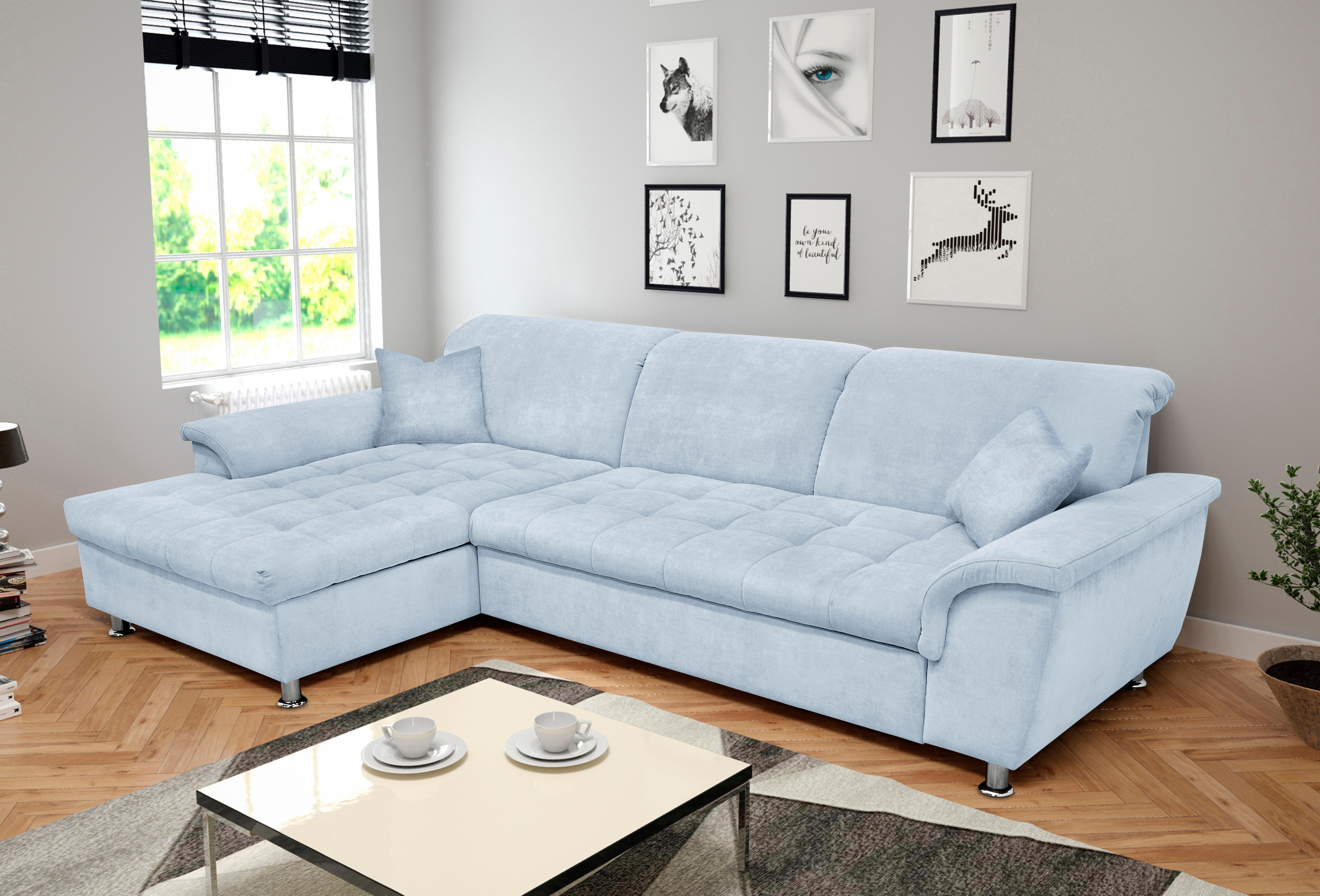 DOMO collection Ecksofa "FRANZI 278x170x81 cm, Steppung im Sitzbereich, L-Form" wahlweise mit Bettfunktion, Bettkasten und Kopfteilverstellung
