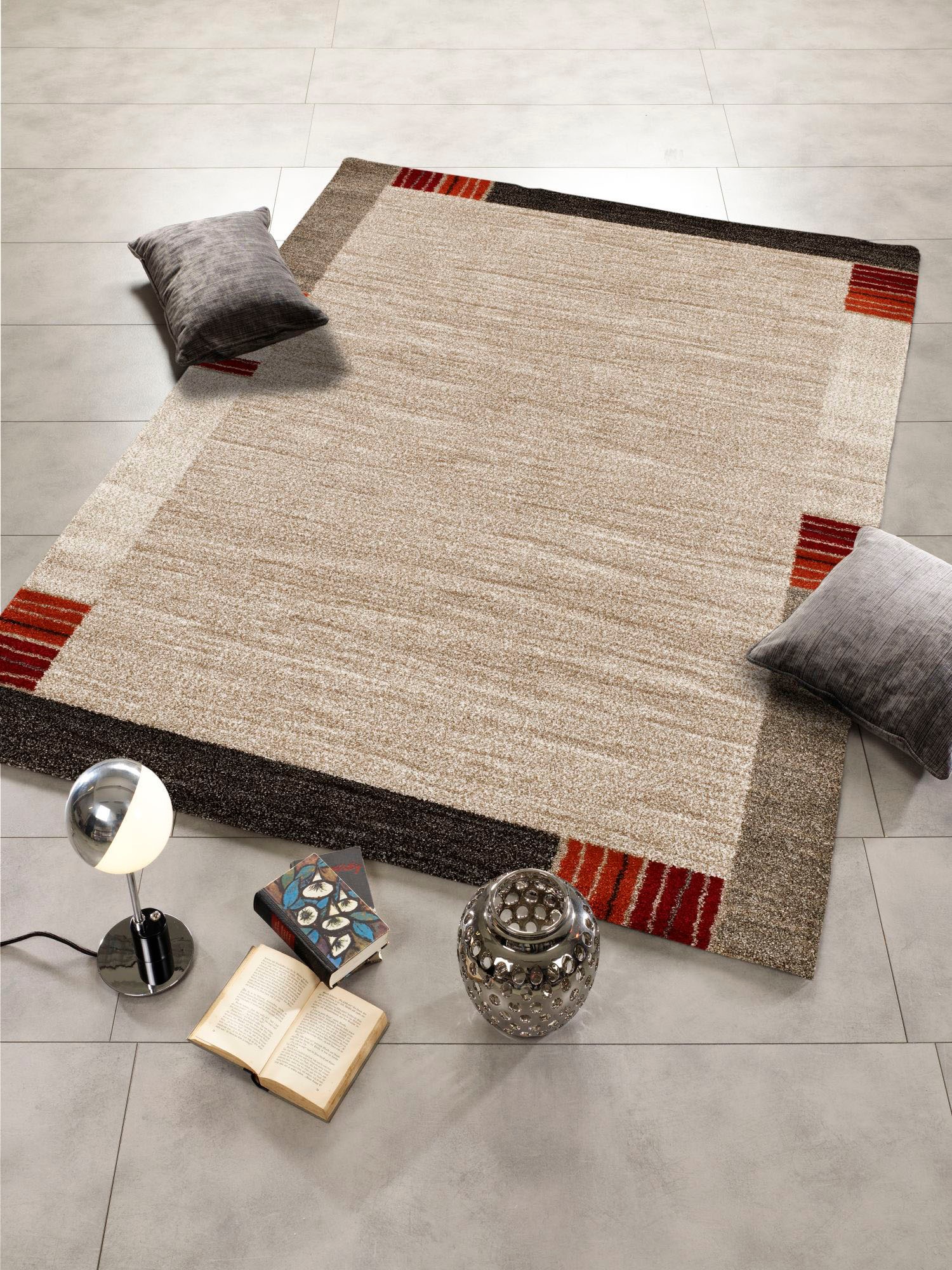 Teppich OCI DIE TEPPICHMARKE "CASTLE FLORA, auch als Läufer und in rund", braun (braun, rot), B:80cm H:20mm L:150cm, Polypropylen (PP), Teppiche, Teppich, dichter Frisé Kurzflor, farbiger Bordüre, Wohnzimmer, Schlafzimmer