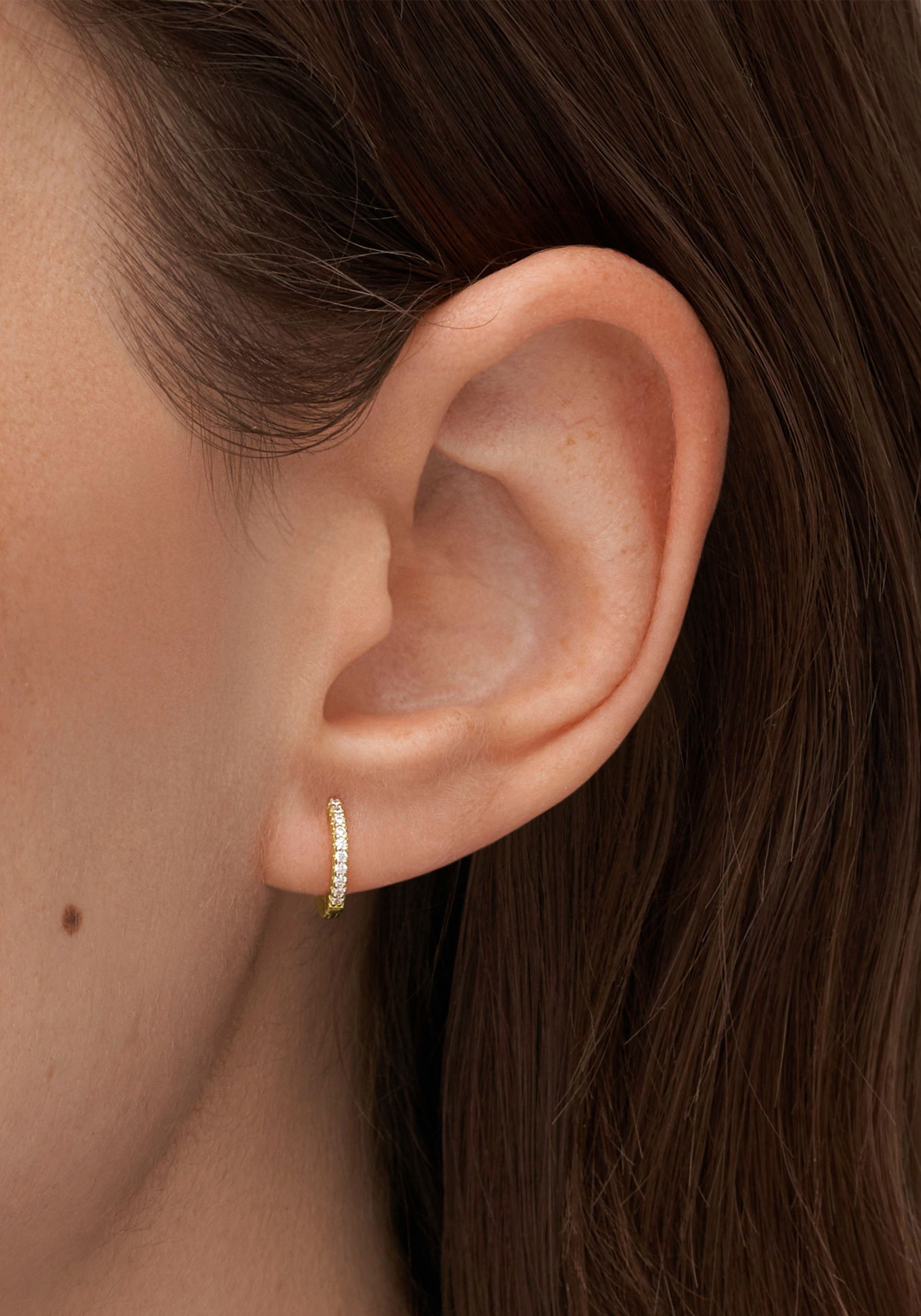 Paar Creolen FOSSIL "Schmuck Geschenk Silber 925 Ohrringe STERLING", gold (gelbgoldfarben, kristallweiß, kristallweiß), Ohrringe, Damen, Silber 925 (Sterlingsilber), mit Zirkonia (synth.) 3