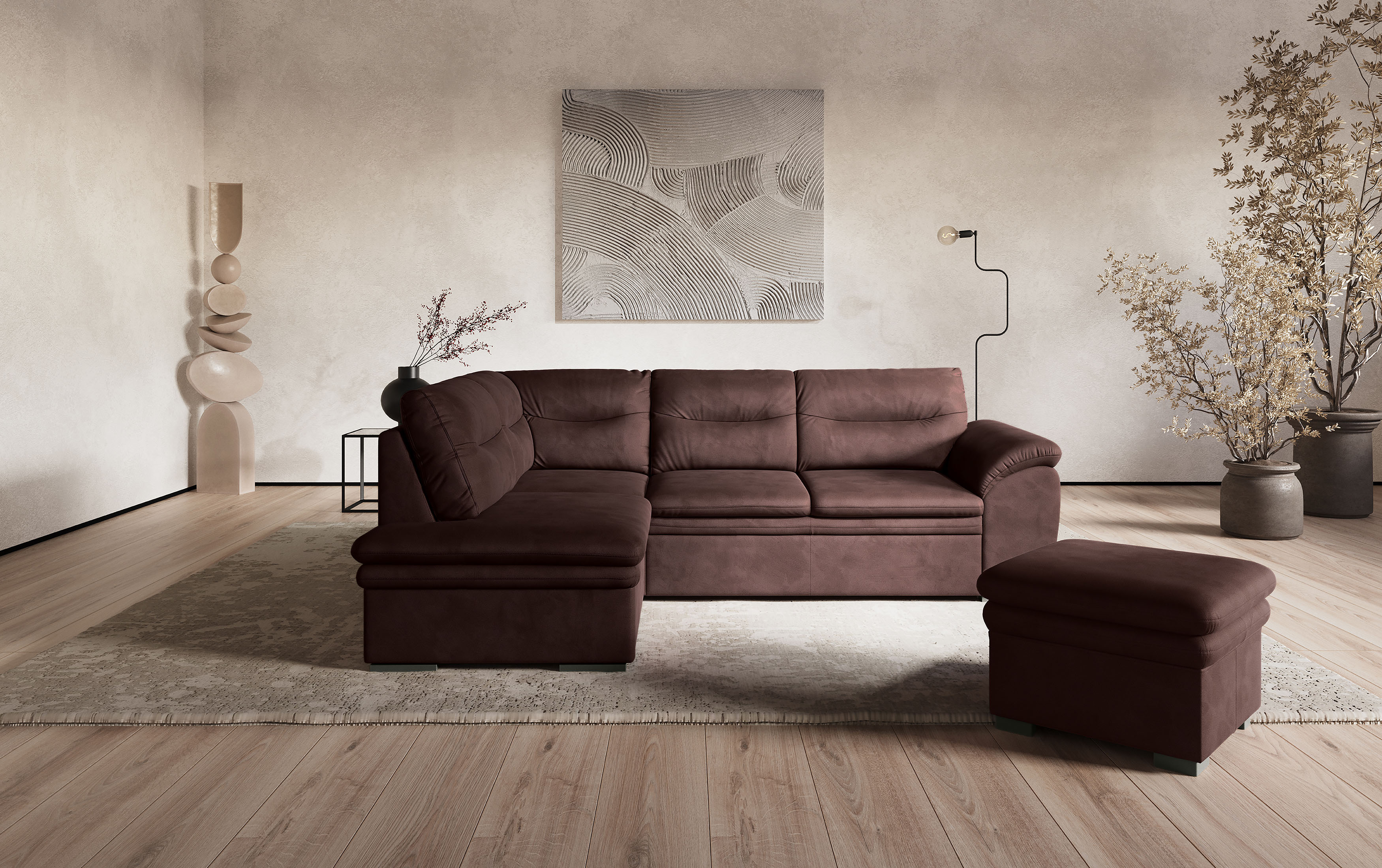 COTTA Ecksofa "Leandra L-Form" wahlweise mit Schlaffunktion & Bettkasten