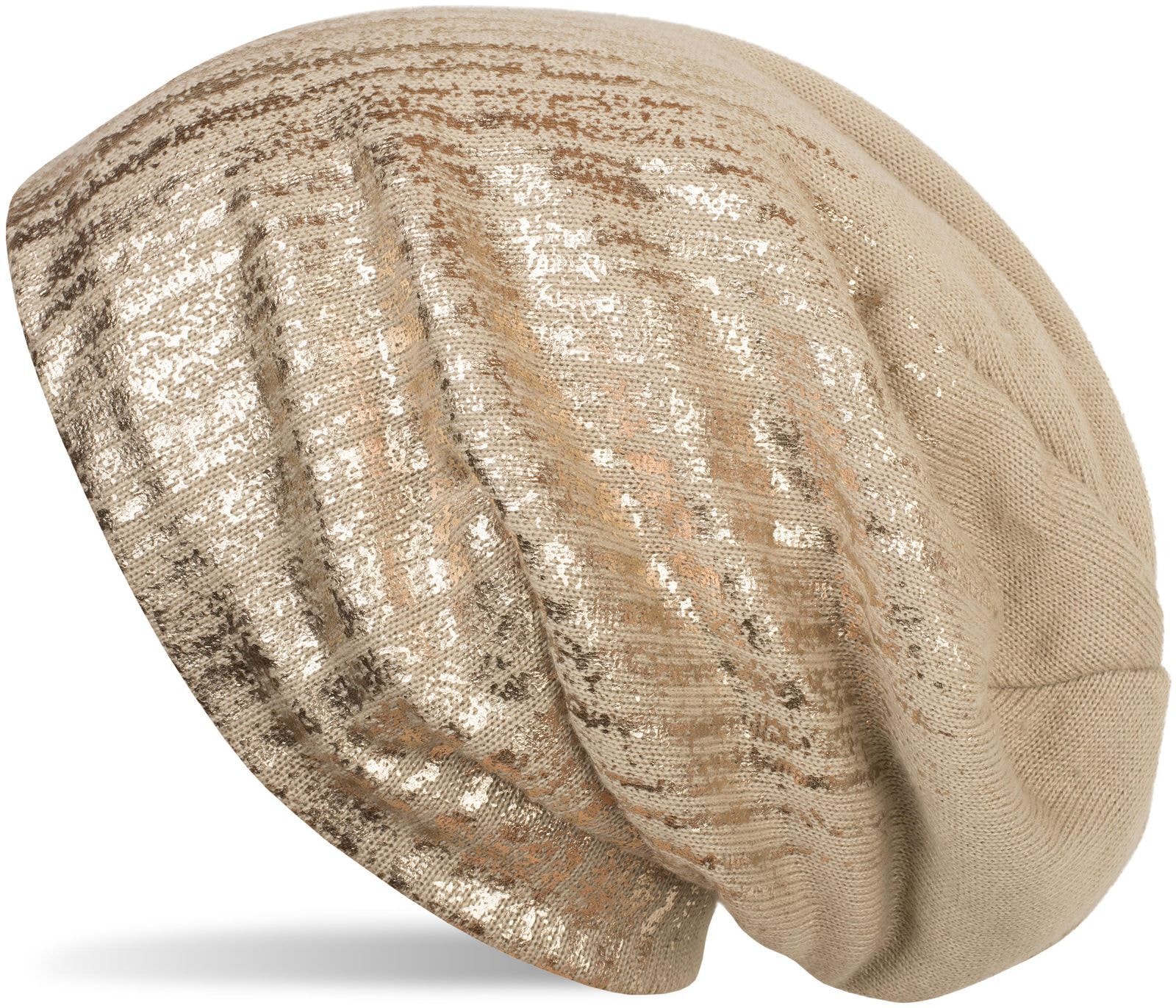 styleBREAKER Strickmütze "Feinstrick Beanie mit Metallic Print" 1 Stk.