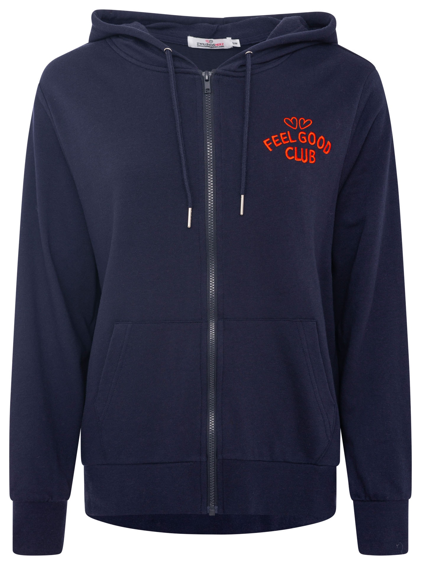 Zwillingsherz Kapuzensweatjacke »"Feel Good Club"« Kapuze, zum Binden, Taschen, kleine Stickerei vorne