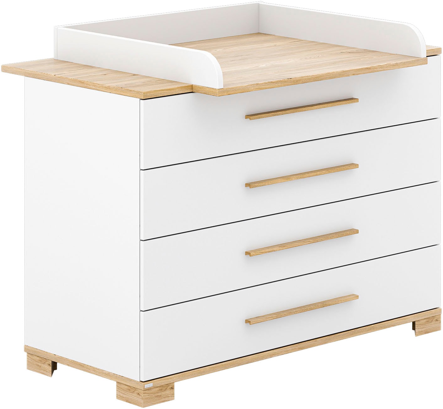 PAIDI Wickelkommode "YOLANDA in Weiß mit Eiche-Dekor, inkl. Wickelaufsatz, Spar-Set" bis 50 kg 4 Schubladen mit Soft-Close, 127 cm Breite, hochwertiger Wickeltisch 127 cm