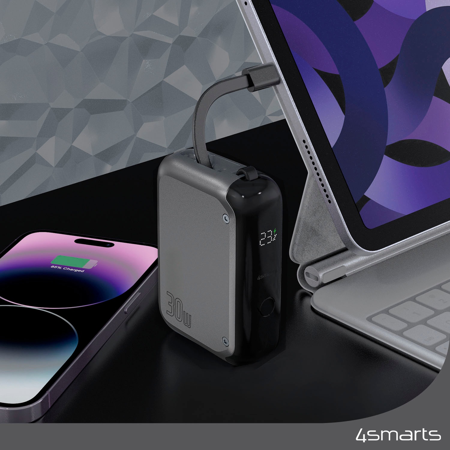 4smarts Powerbank »Power Bank Pocket 10.000mAh mit USB-C Kabel«, 4smarts Powerbank Pocket mit USB-C Kabel 10000mAh, spacegrau