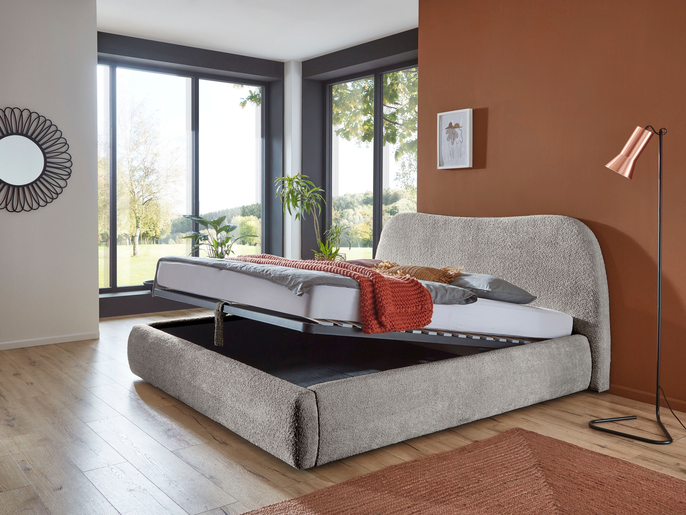 ATLANTIC home collection Polsterbett »Sophie«, mit oder ohne Stauraum, hochwertiger Bouclé-Bezug