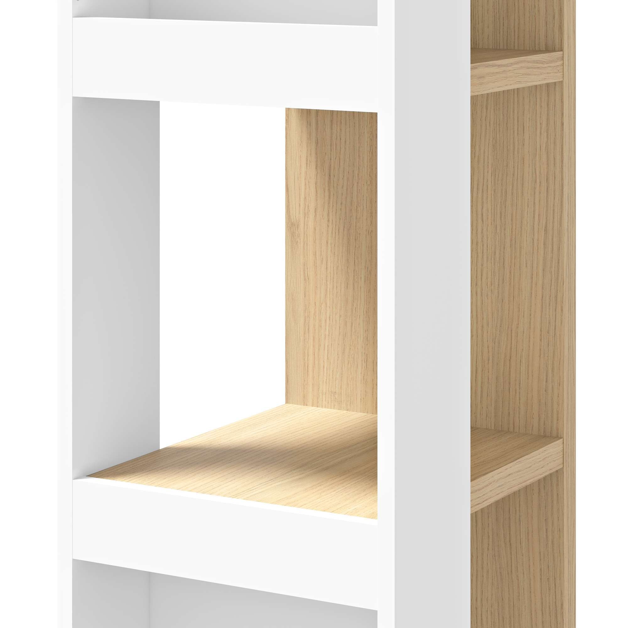 TemaHome Bücherregal »Ella vielseitiges Regal, Eiche Furnier, Aufbewahrung,«, Seitliche Fächer, offene Front, moderner Farbmix, Höhe 114 oder 188 cm