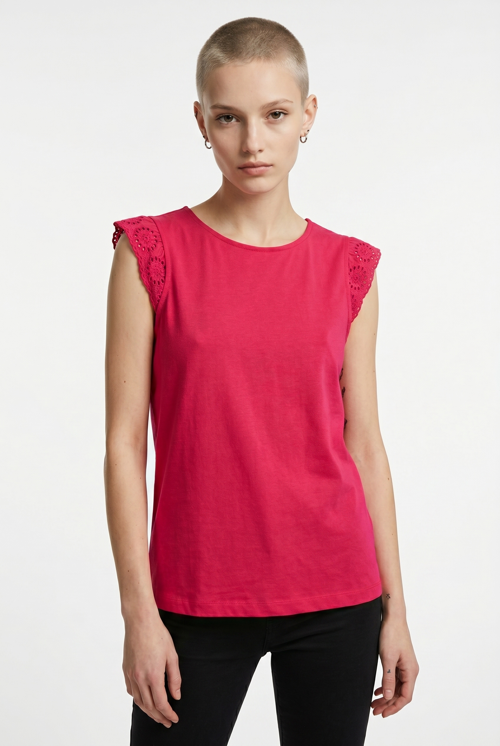 Vero Moda T-Shirt "VMEMILY SL GATHERING TOP JRS NOOS" Baumwolle, regular fit, Spitze