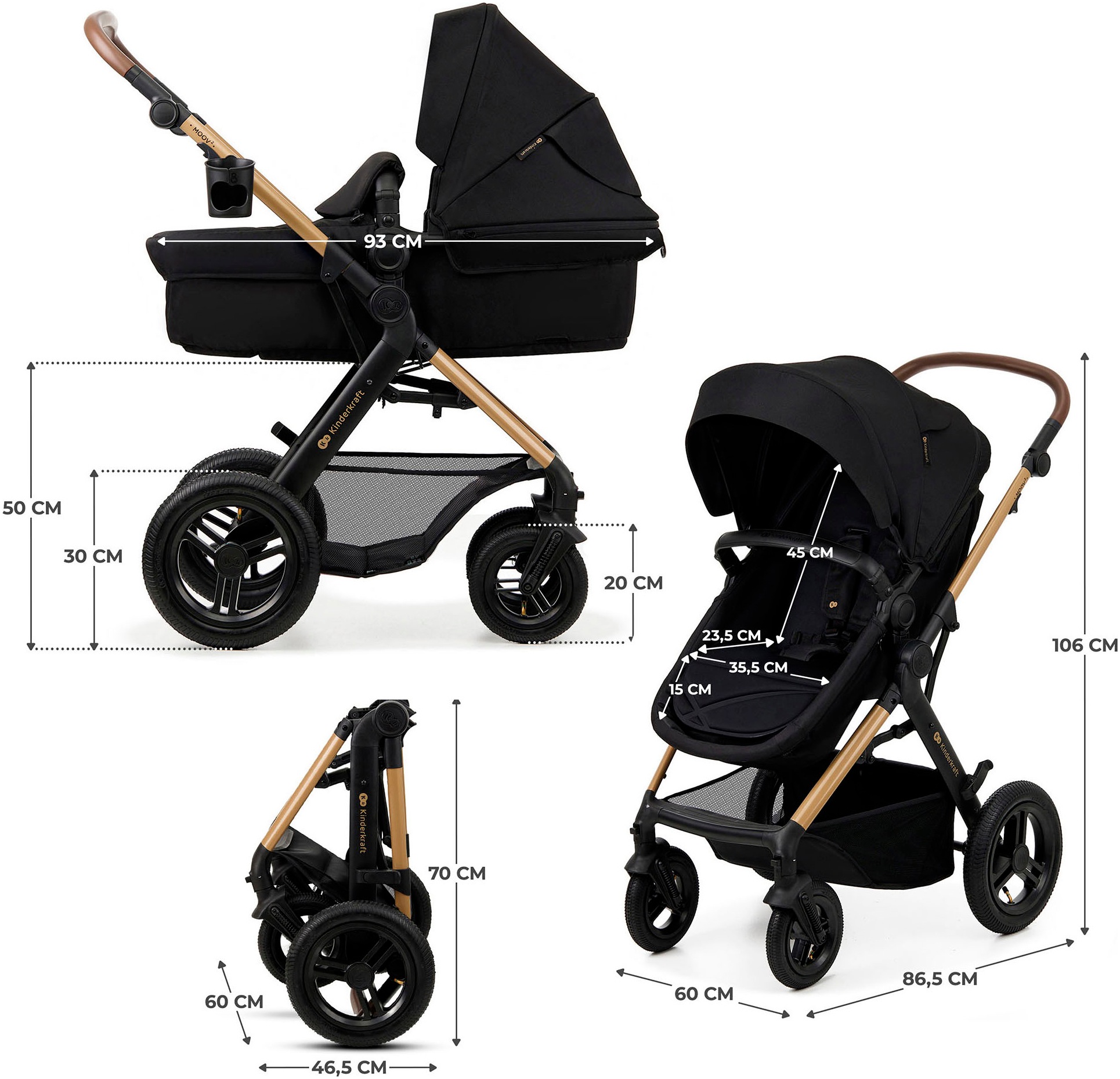 Kinderkraft Kombi-Kinderwagen »MOOV 2 4in1 AIR«, 27 kg, mit Luftreifen