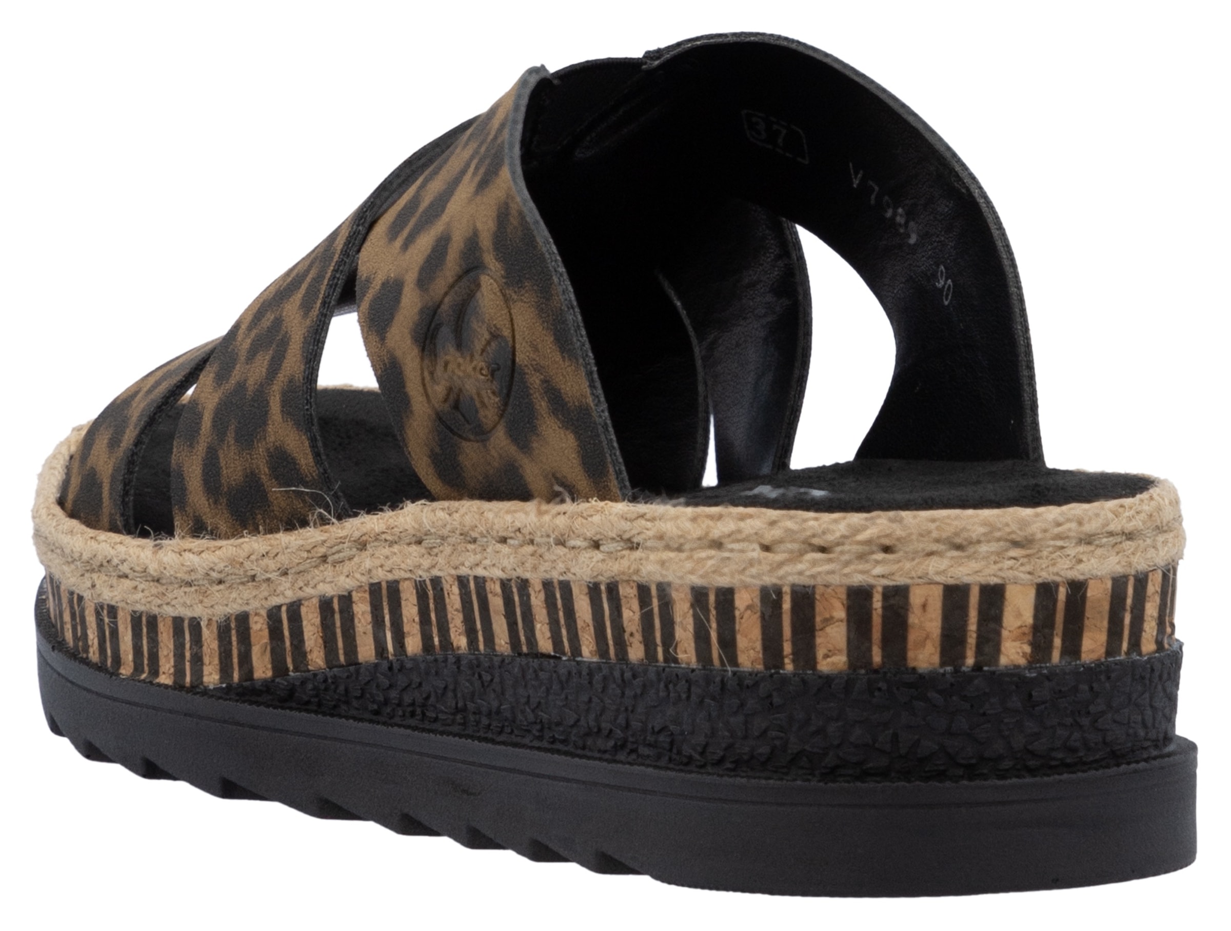 Rieker Pantolette, Keilabsatz, Sommerschuh, Schlappen mit Juteumrahmung