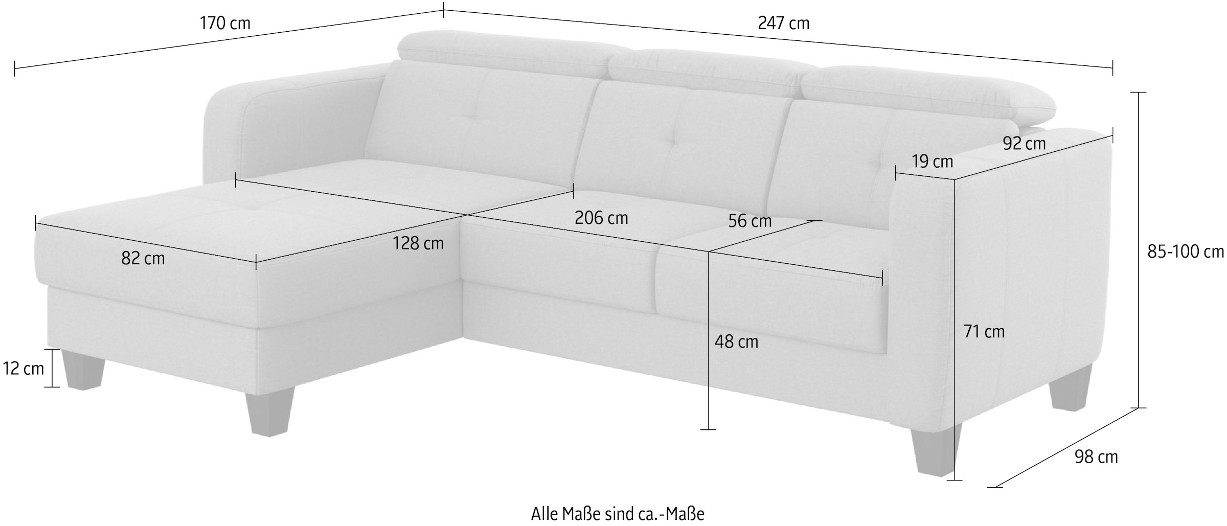 sit&more Ecksofa »Belluci L-Form«, inklusive Federkern, wahlweise mit Bettfunktion und Bettkasten